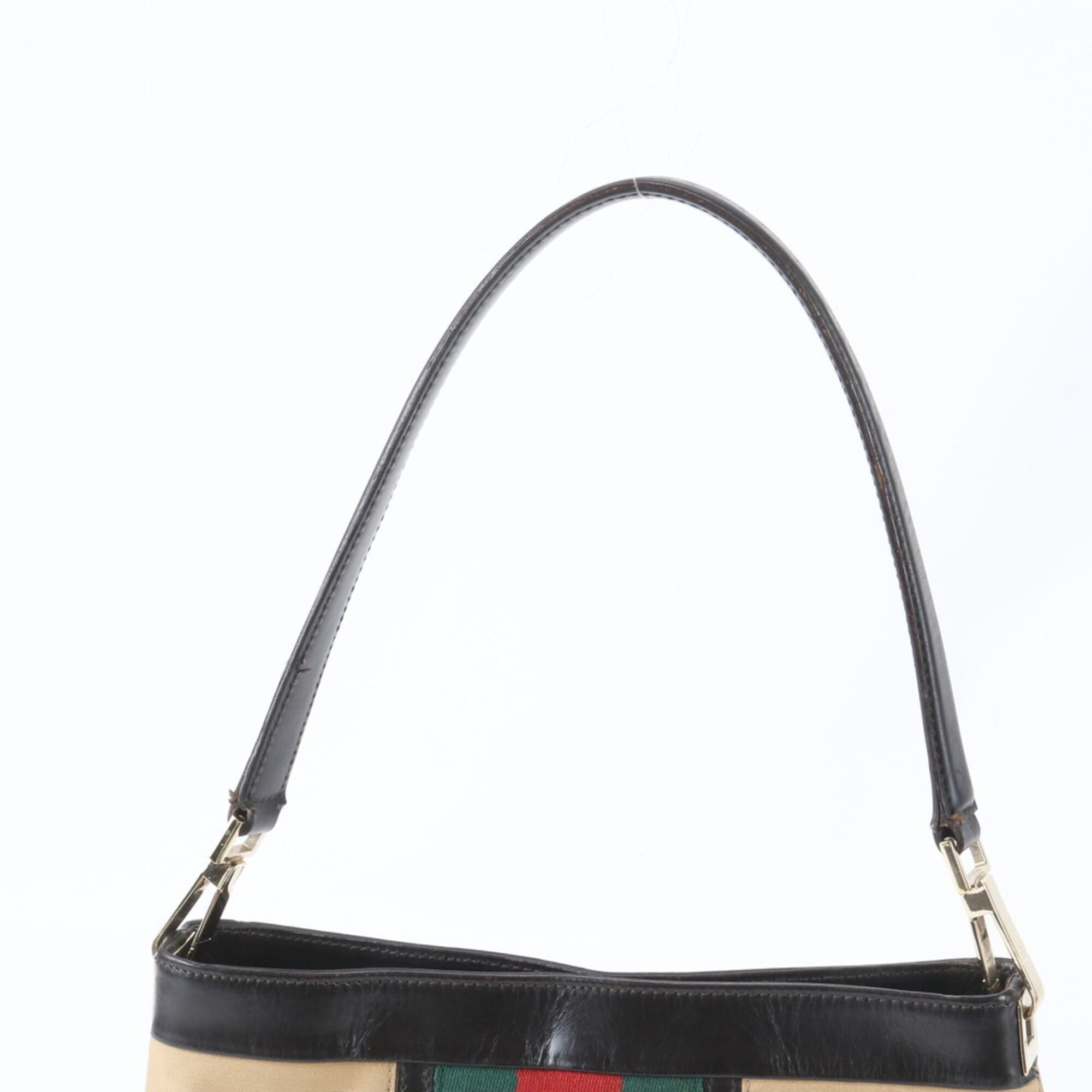 Gucci Sherry Line Beige Black Leather Canvas Handbag Shoulder Bag Tote Bag (Pre-Owned)