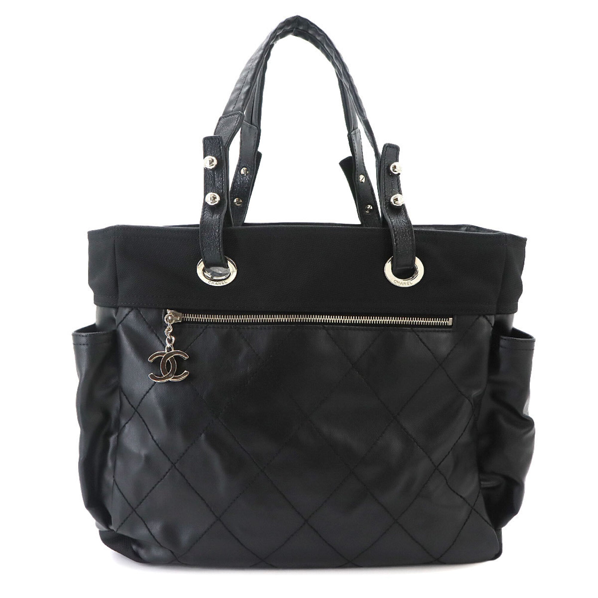 Chanel Black Nylon Pvc Leather Handbag Tote Bag (Pre-Owned)