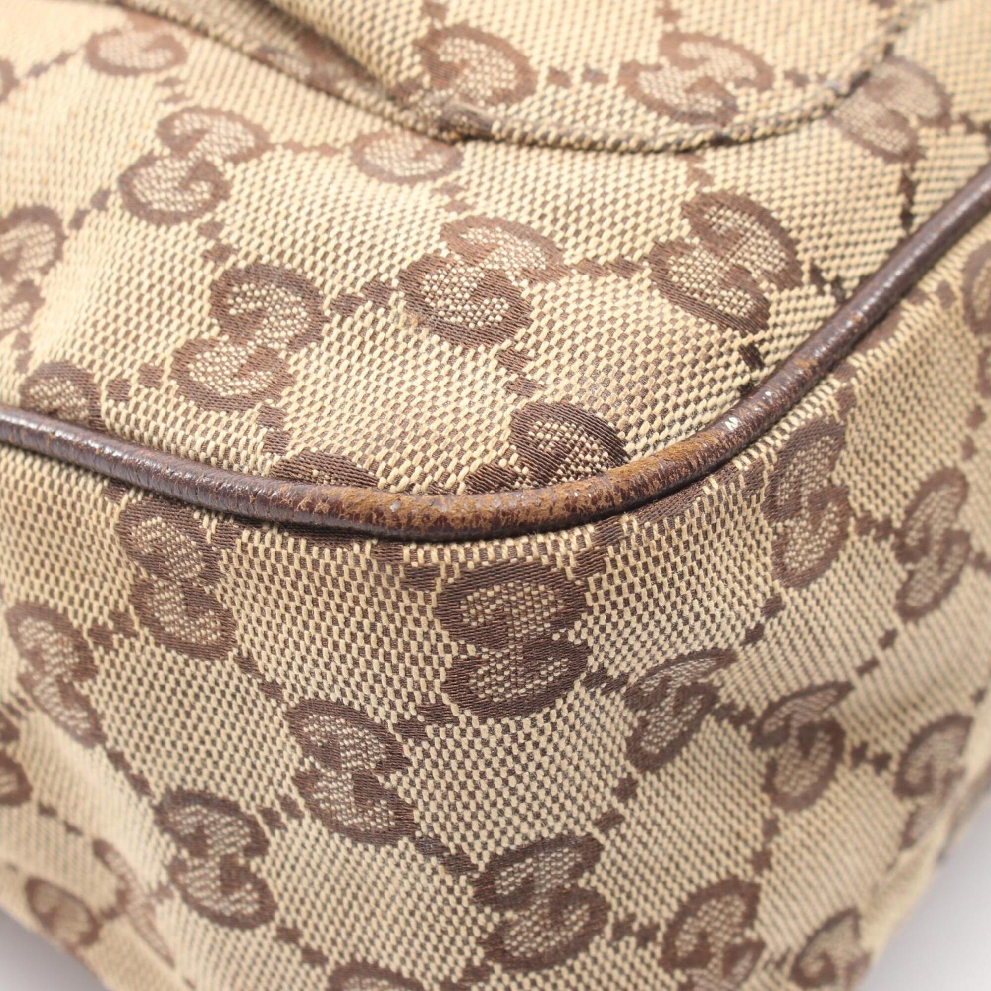 Gucci Beige Brown Canvas Leather Handbag Shoulder Bag (Pre-Owned)