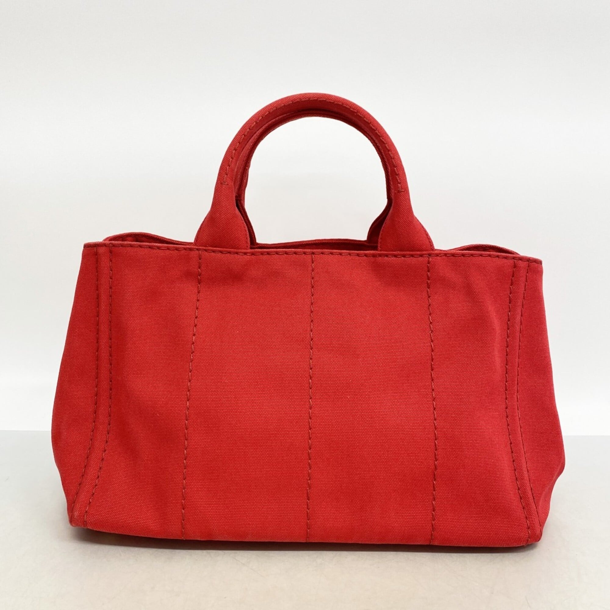Prada Red Color Canvas Tote Bag (Pre-Owned)