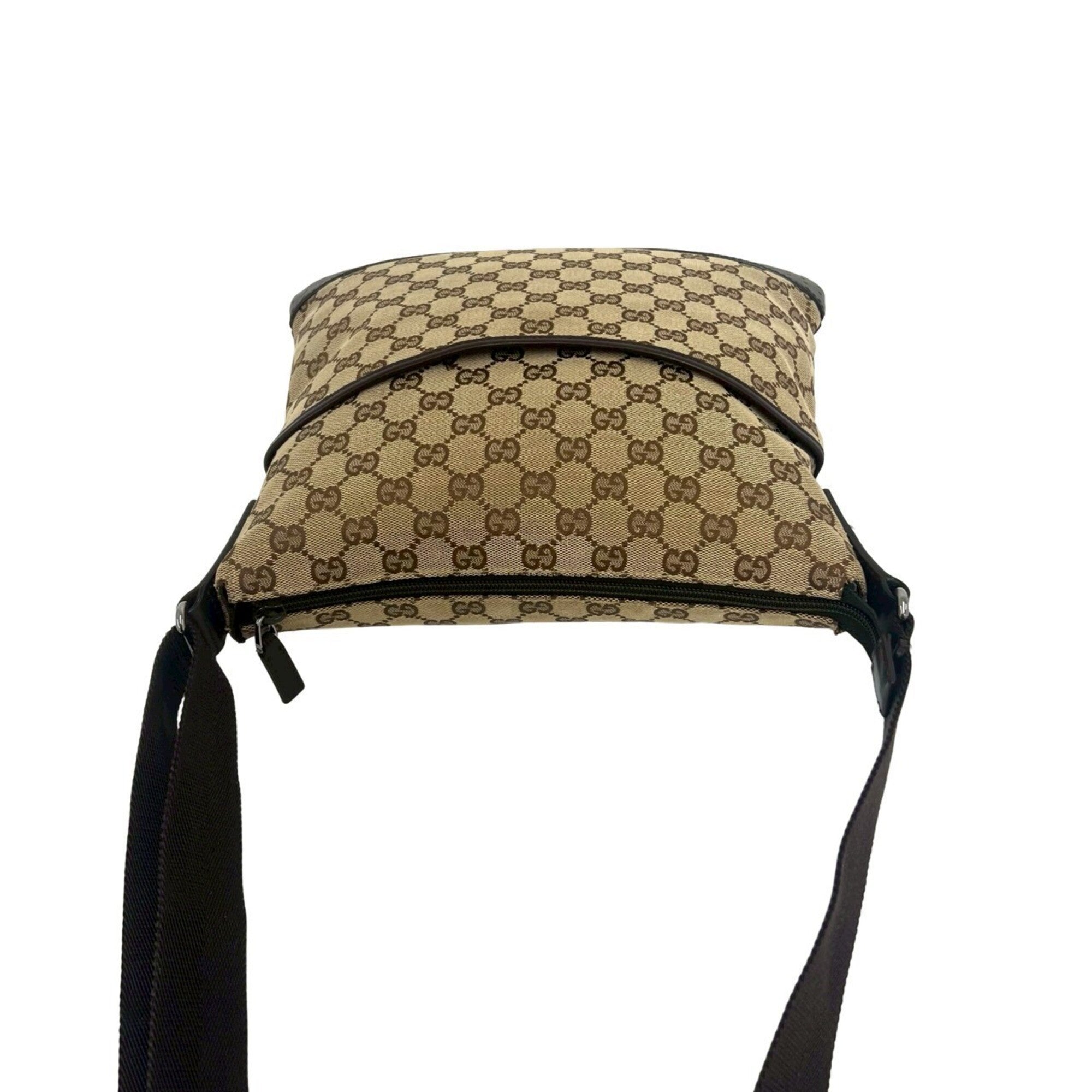 Gucci Beige Brown Canvas Leather Shoulder Bag (Pre-Owned)