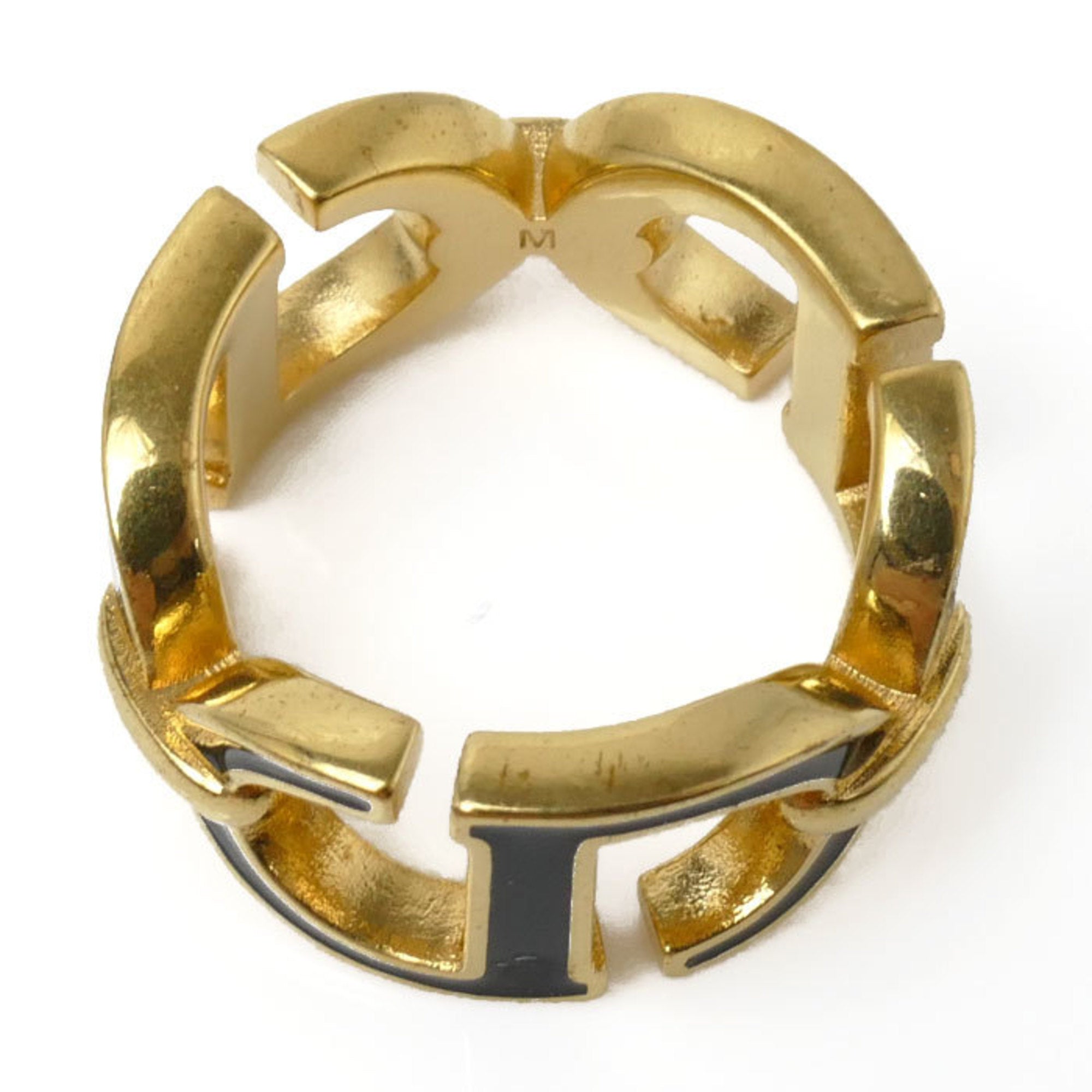 Christian Dior Gold Black Lacquer Metal Band Ring (Pre-Owned)