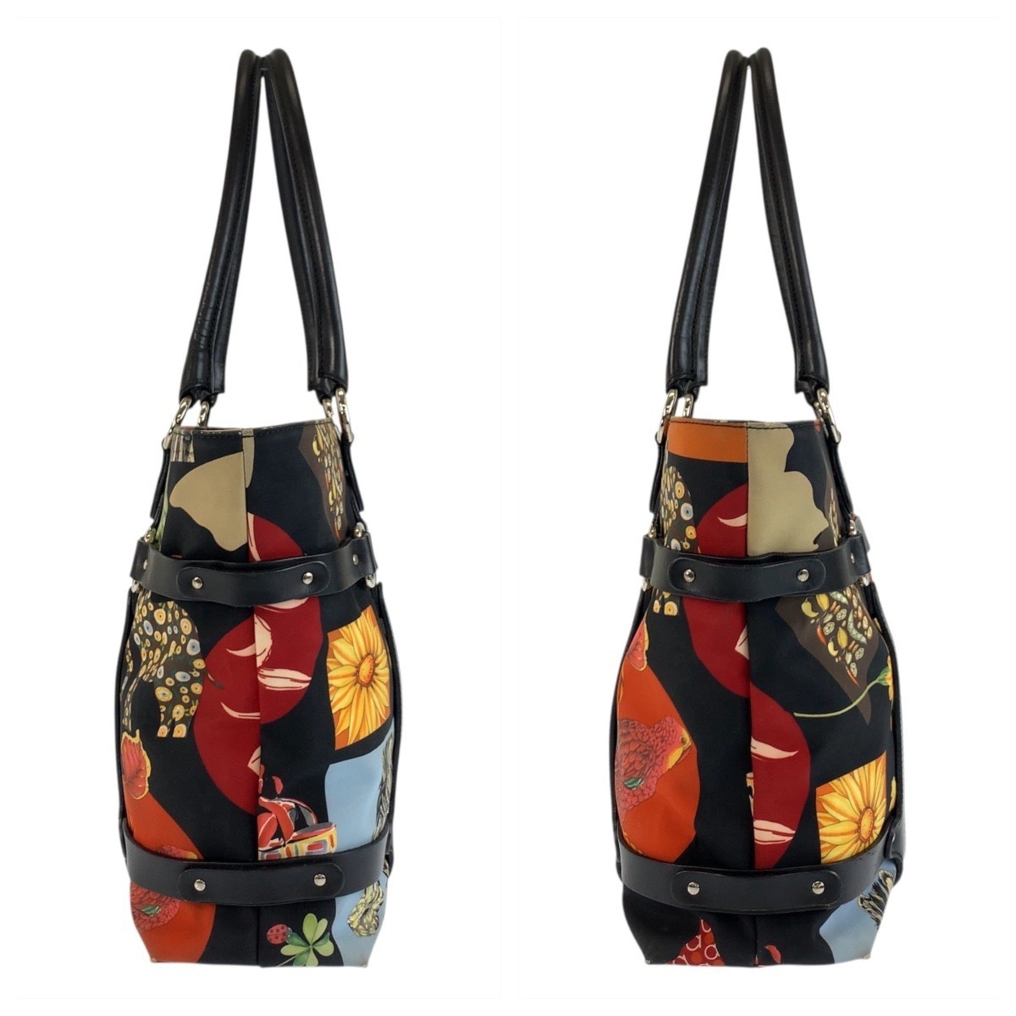 Salvatore Ferragamo Black Multi-Color Nylon Leather Shoulder Bag Tote Bag (Pre-Owned)