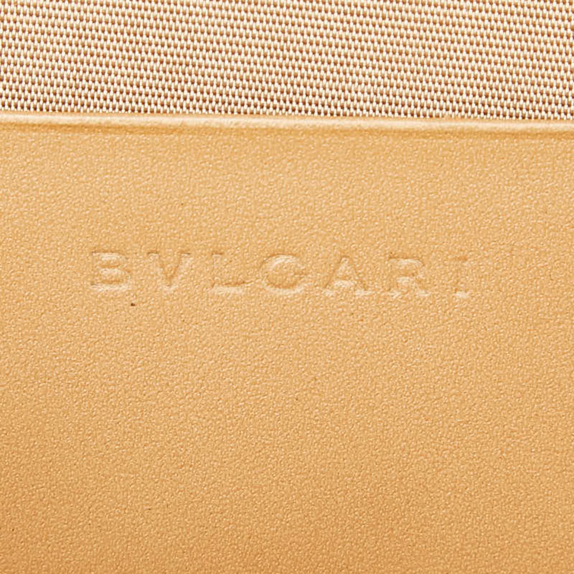 Bvlgari Beige Brown Canvas Leather Handbag Pouch Shoulder Bag (Pre-Owned)