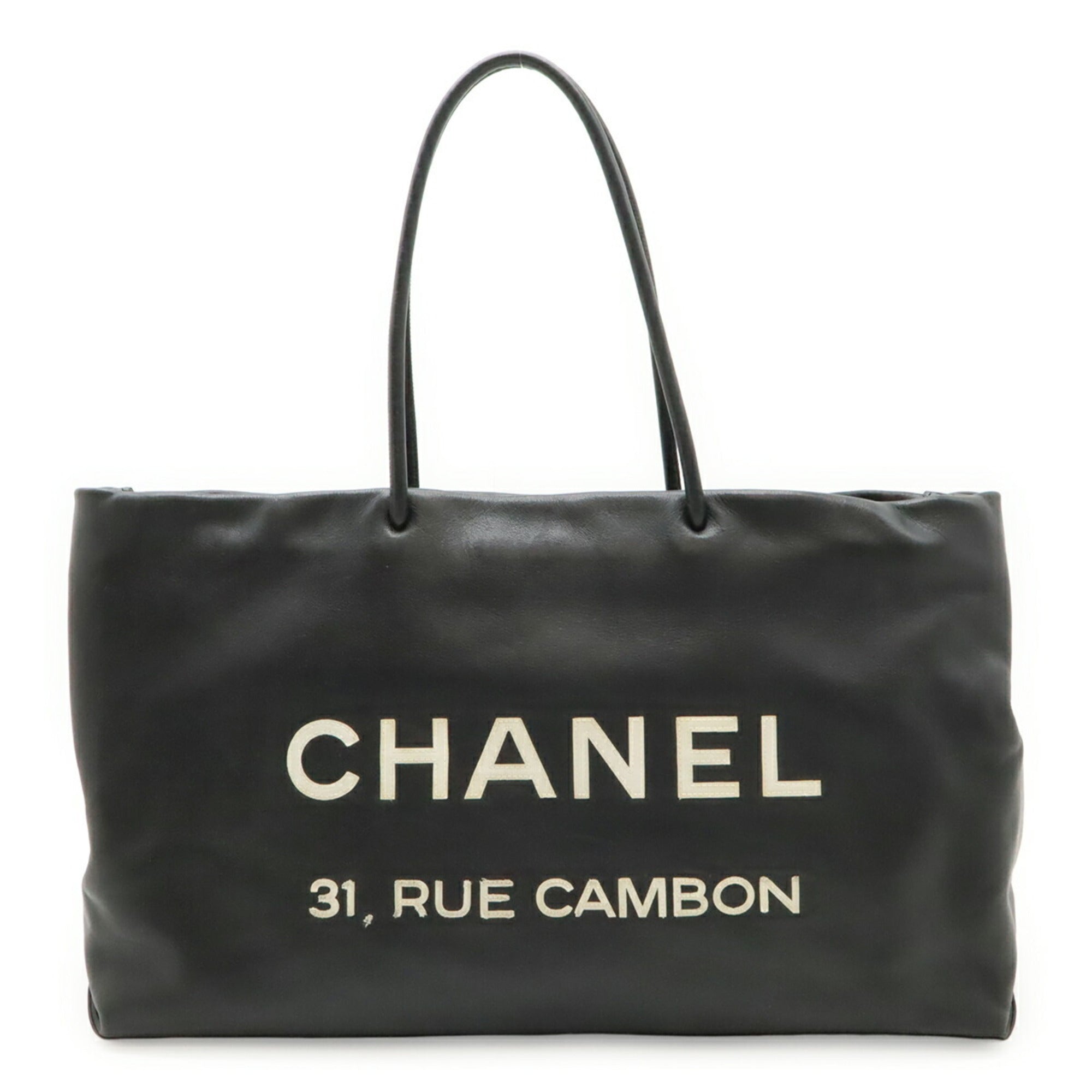 Chanel Black White Leather Shoulder Bag Tote Bag (Pre-Owned)