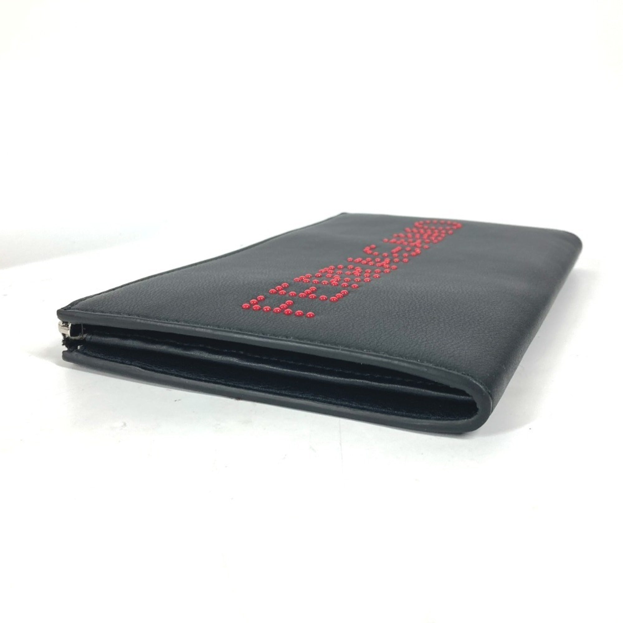 Salvatore Ferragamo Black Red Color Leather Clutch Bag Pouch (Pre-Owned)