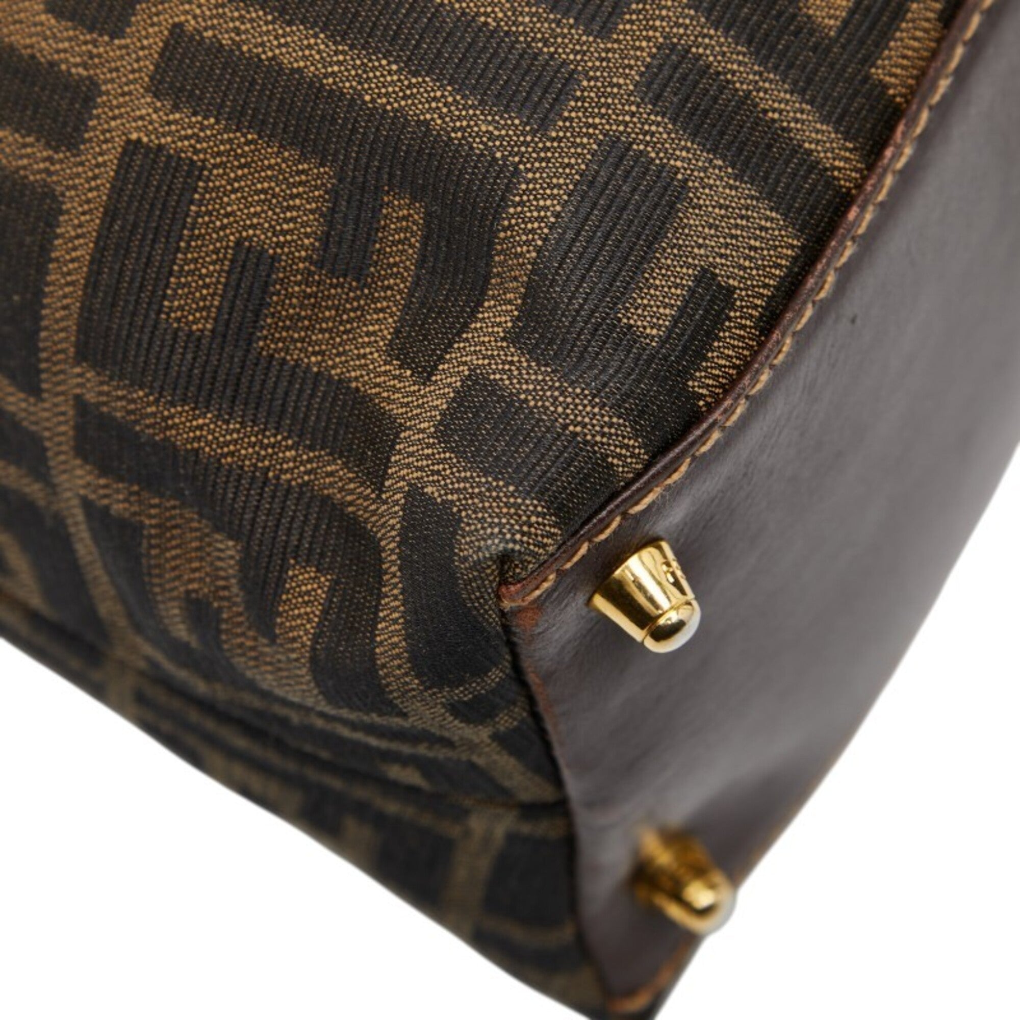 Fendi Beige Black Canvas Handbag (Pre-Owned)