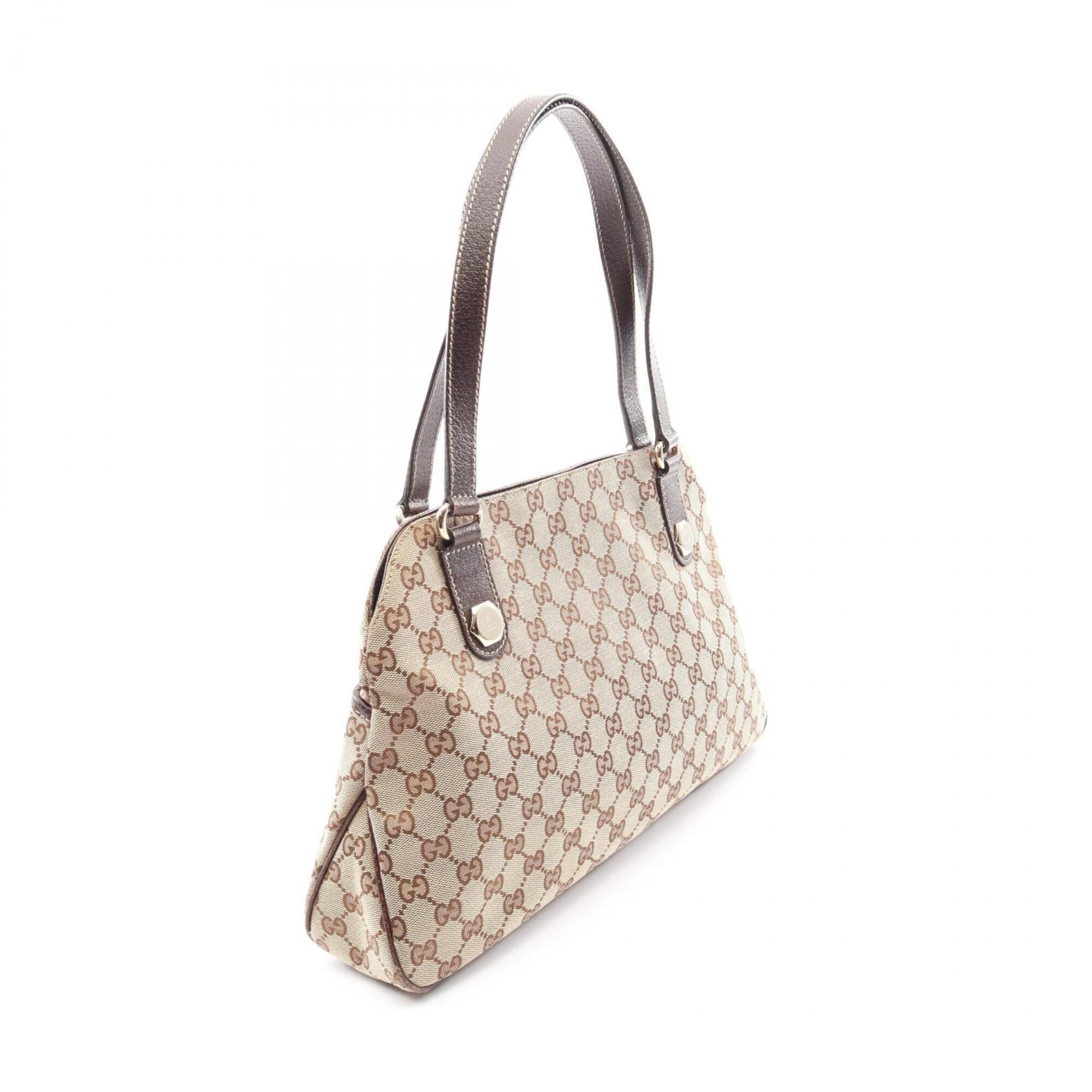 Gucci Beige Brown Canvas Leather Handbag Shoulder Bag (Pre-Owned)