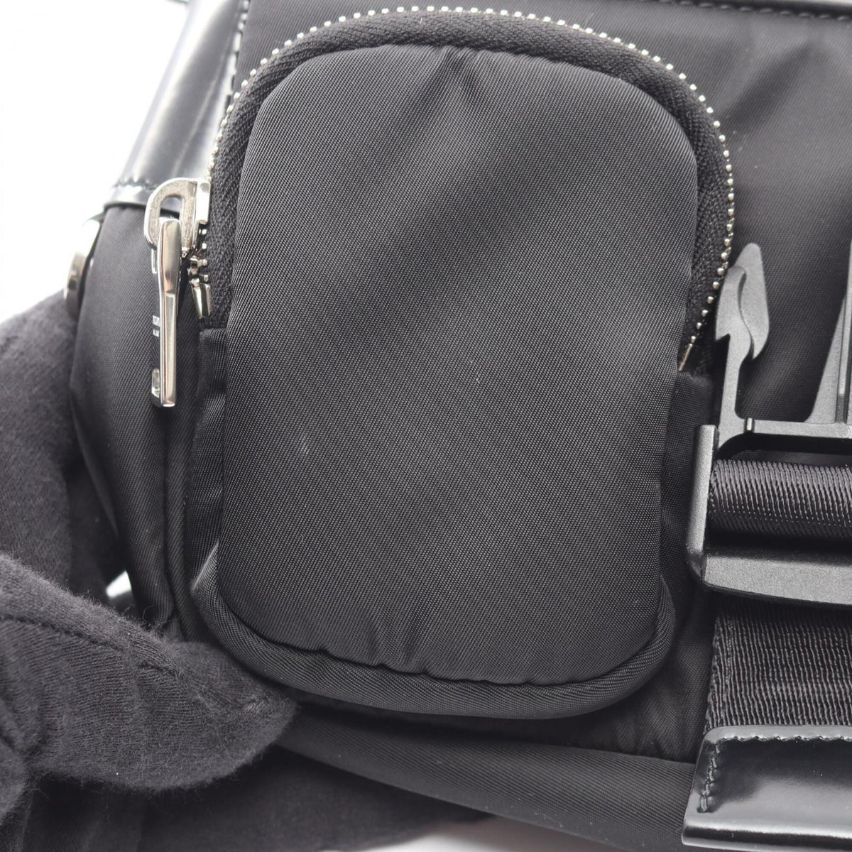 Prada Black Nylon Leather Handbag Pouch Shoulder Bag (Pre-Owned)