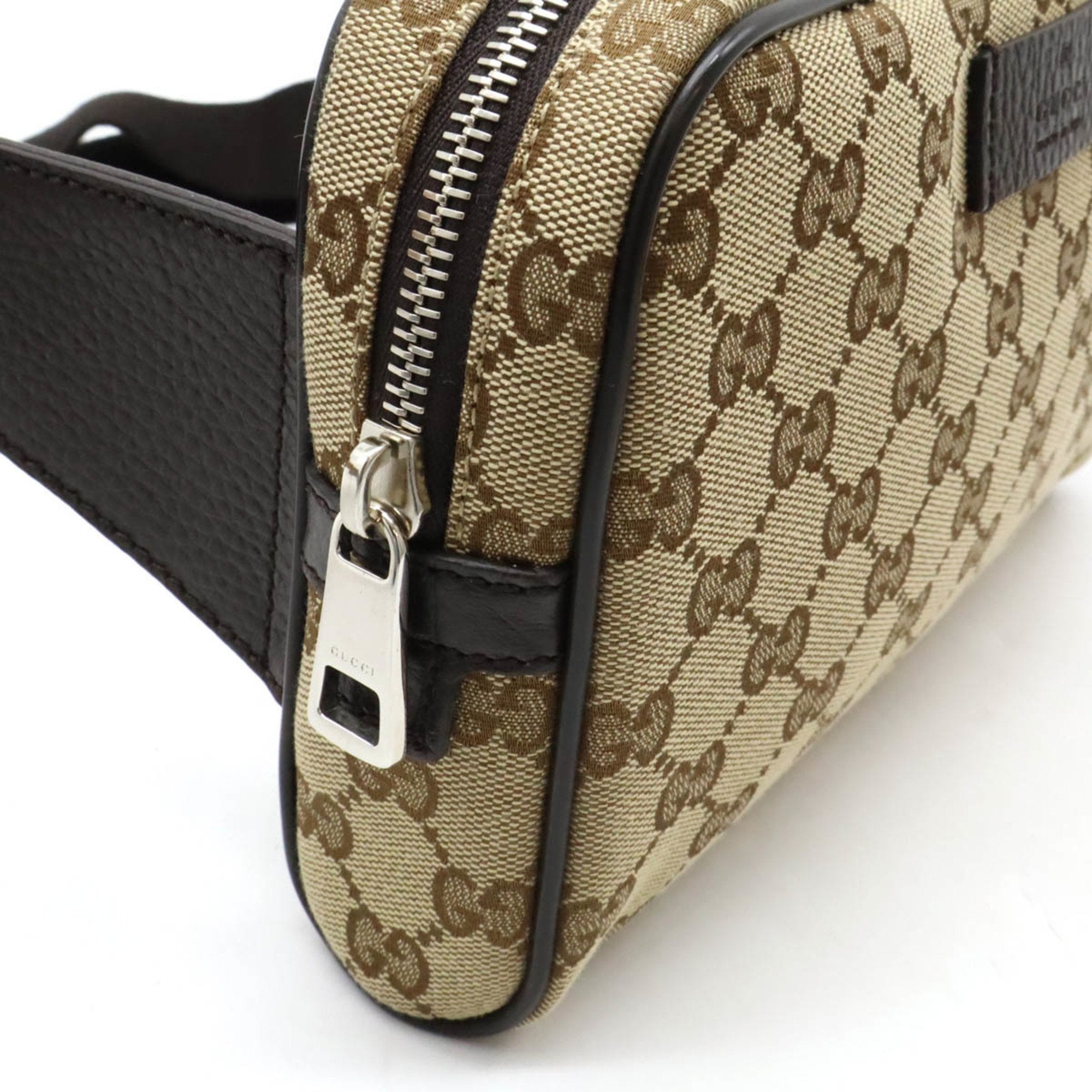 Gucci Beige Dark Brown Canvas Leather Sling Bag (Pre-Owned)