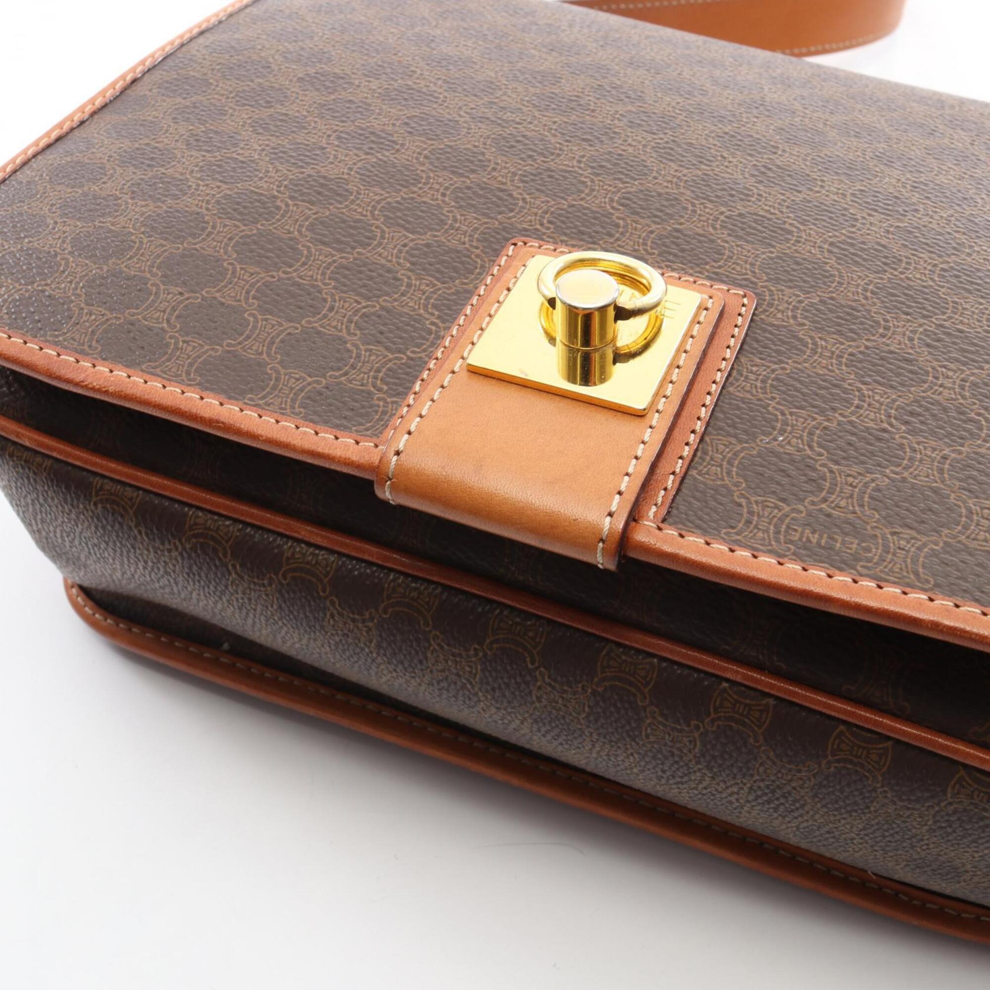 Celine Brown Coated Canvas Leather Handbag Shoulder Bag (Pre-Owned)