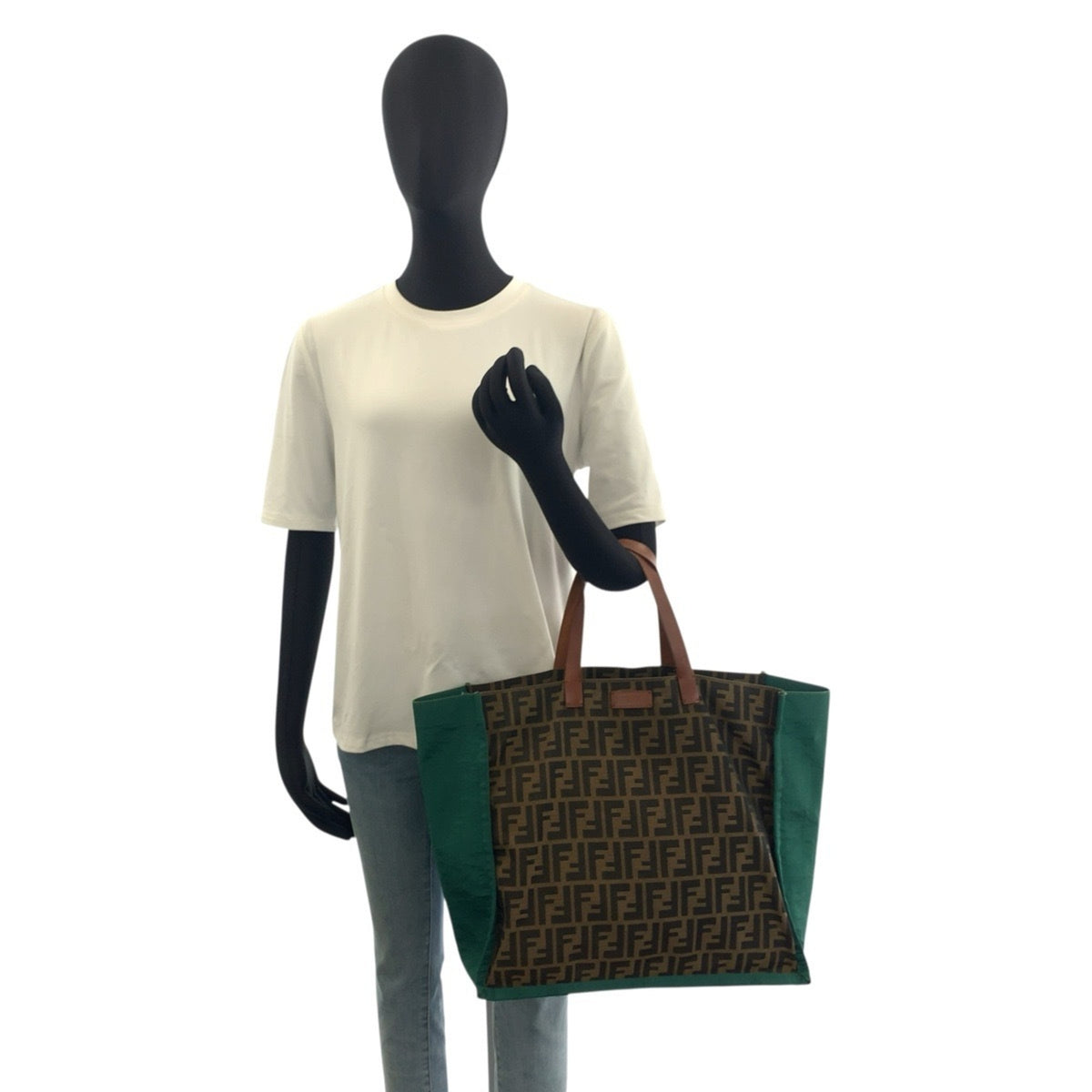 Fendi Brown Green Canvas Leather Handbag Tote Bag (Pre-Owned)