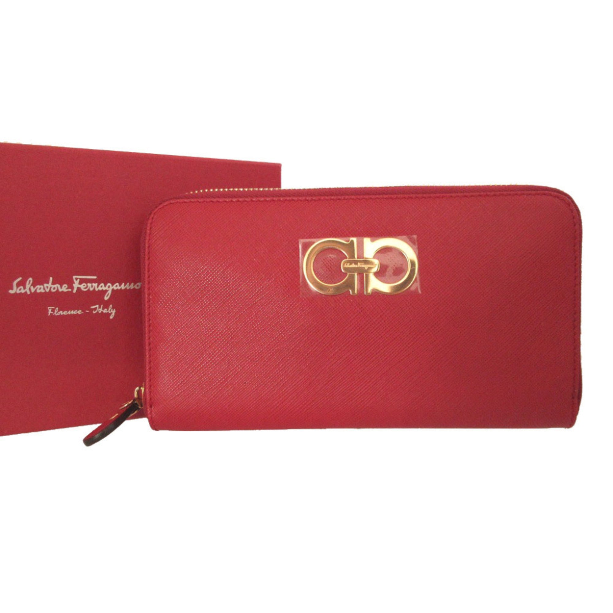 Salvatore Ferragamo Red Color Leather Long Wallet (Bi-Fold) (Pre-Owned)
