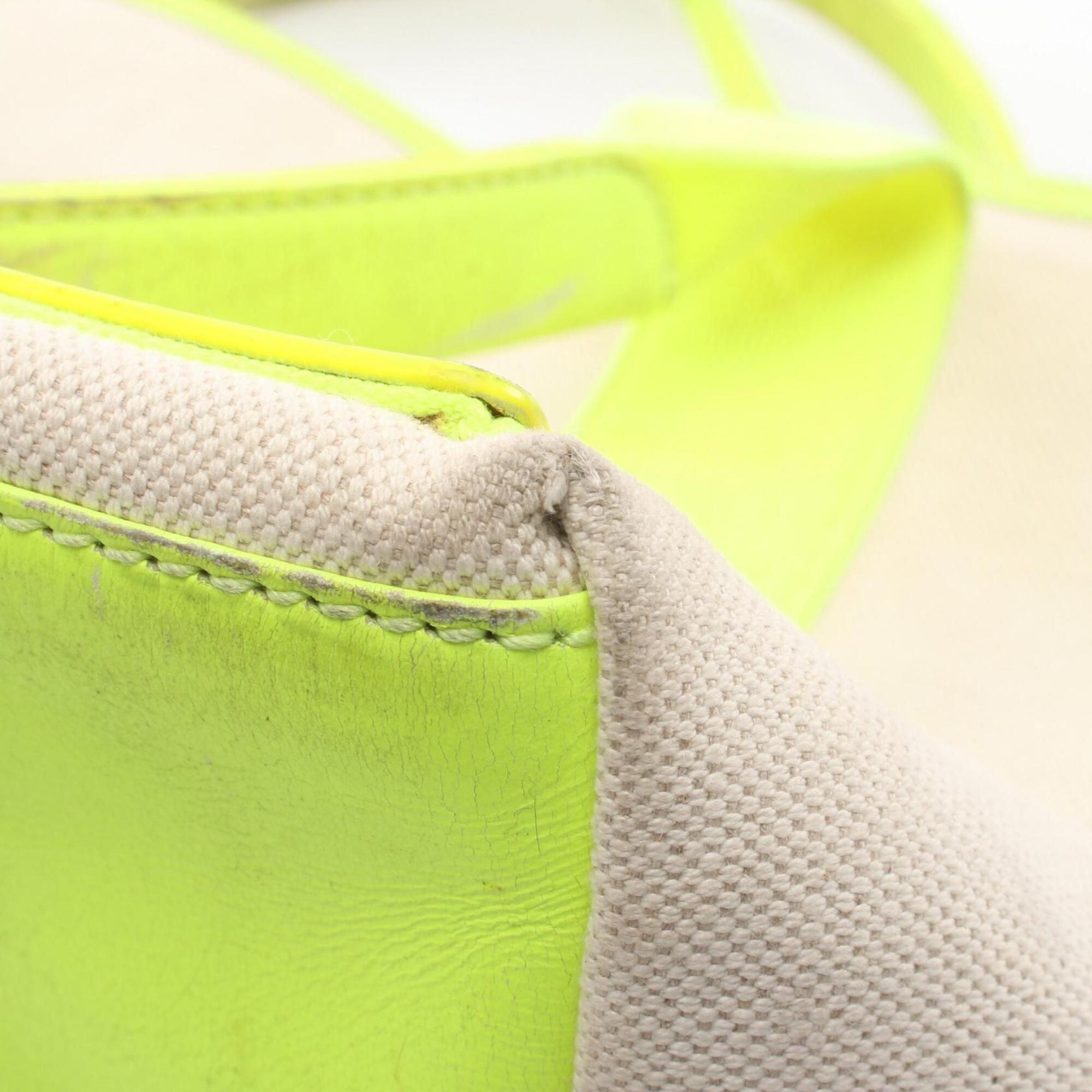 Balenciaga White Yellow Canvas Leather Handbag Pouch Tote Bag (Pre-Owned)