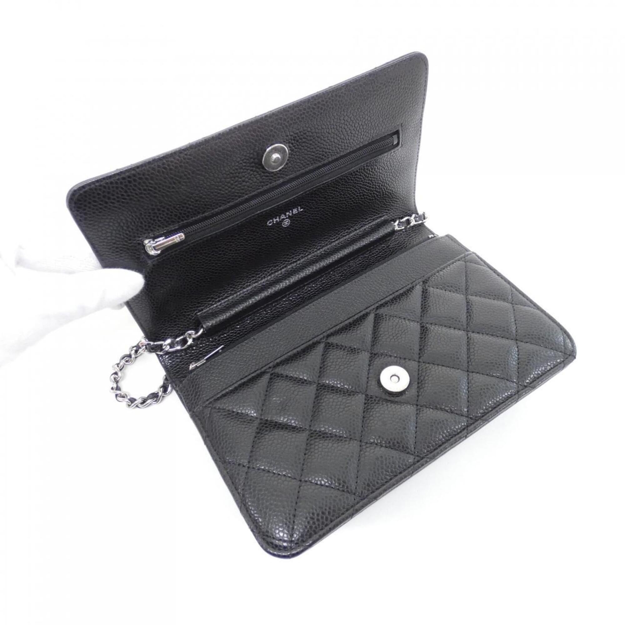 Chanel Black Grained Calfskin Chain/Shoulder Wallet (Pre-Owned)