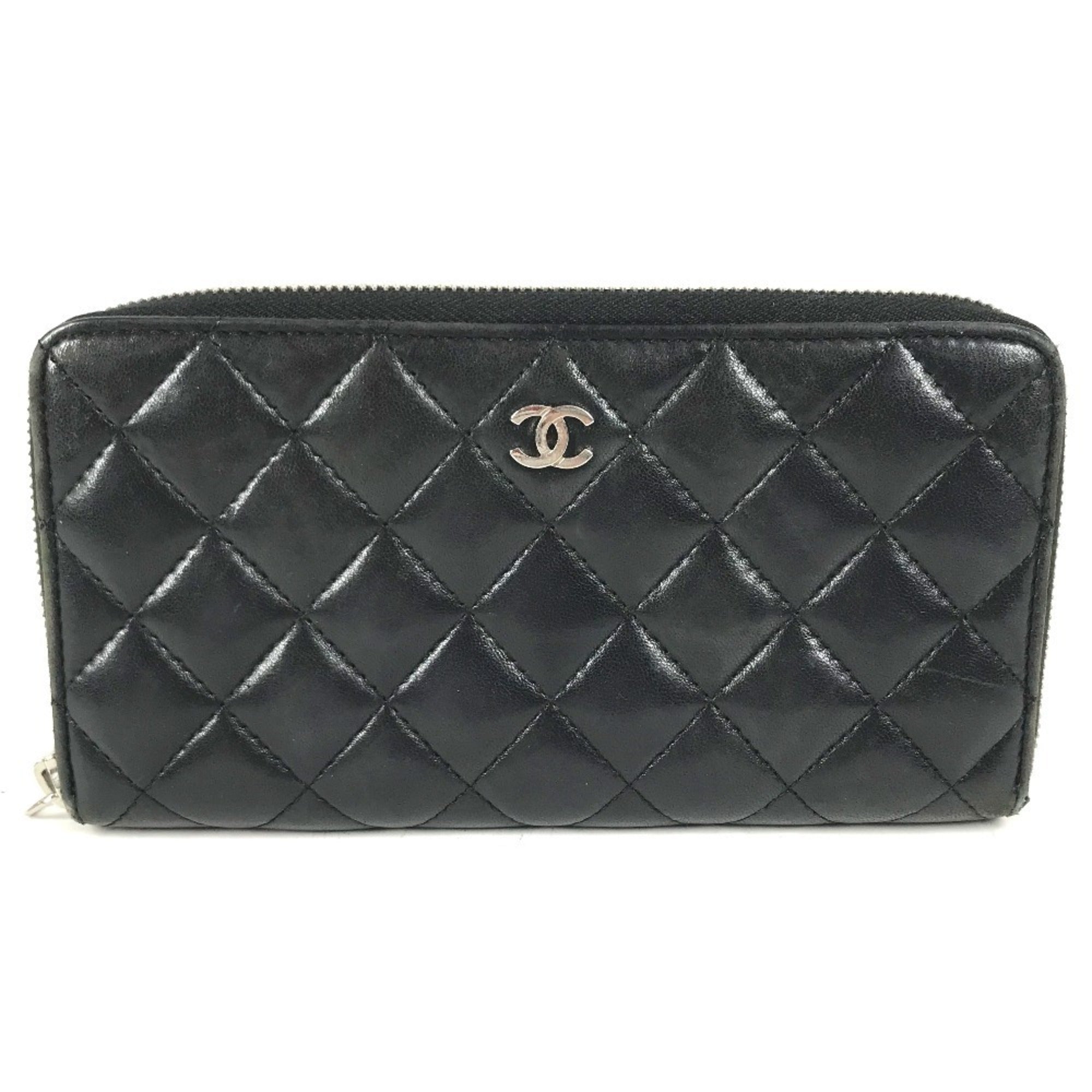 Chanel Matelasse Black Leather Long Wallet (Bi-Fold) (Pre-Owned)