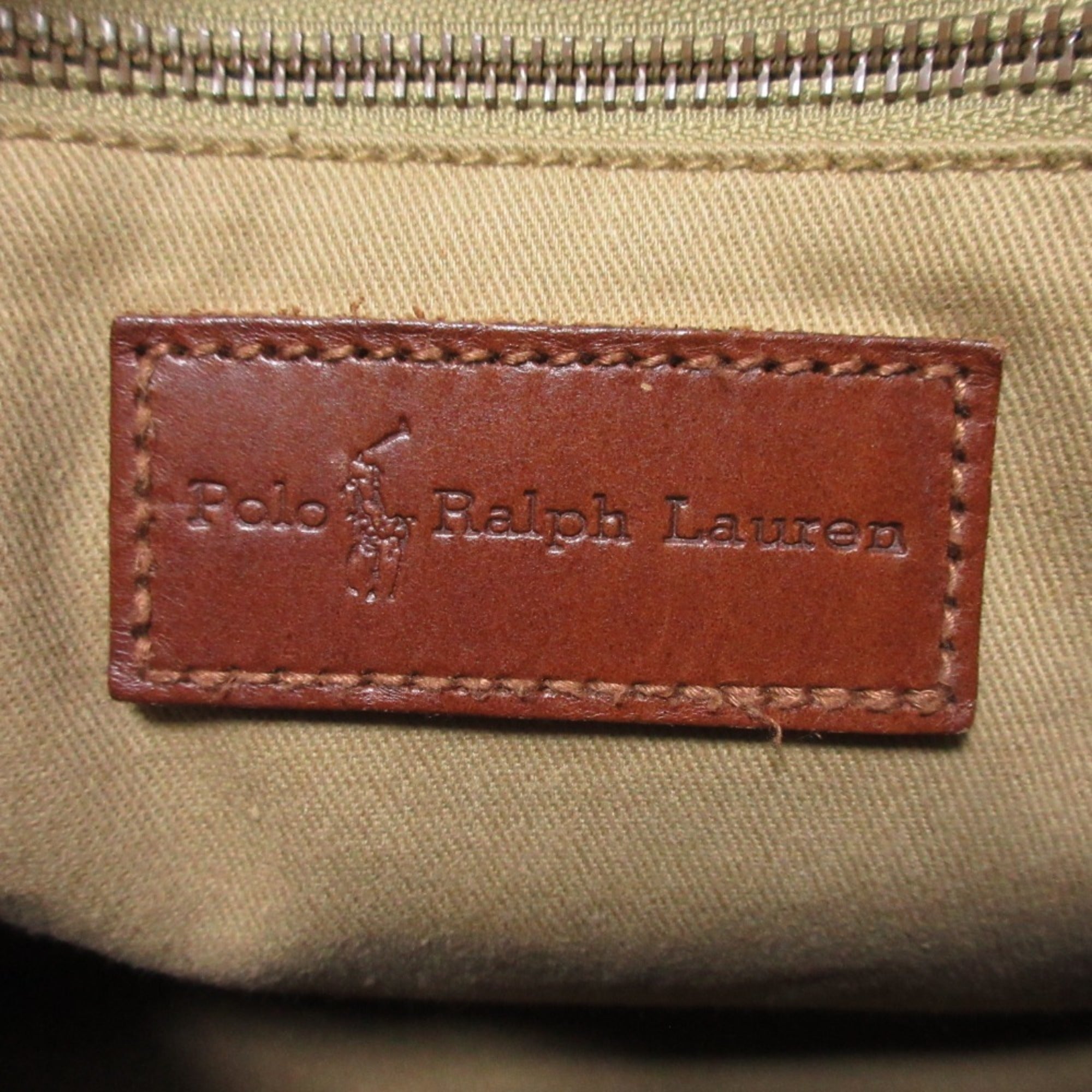 Ralph Lauren Brown Dark Green Dark Navy Pvc Leather Boston Bag Handbag (Pre-Owned)