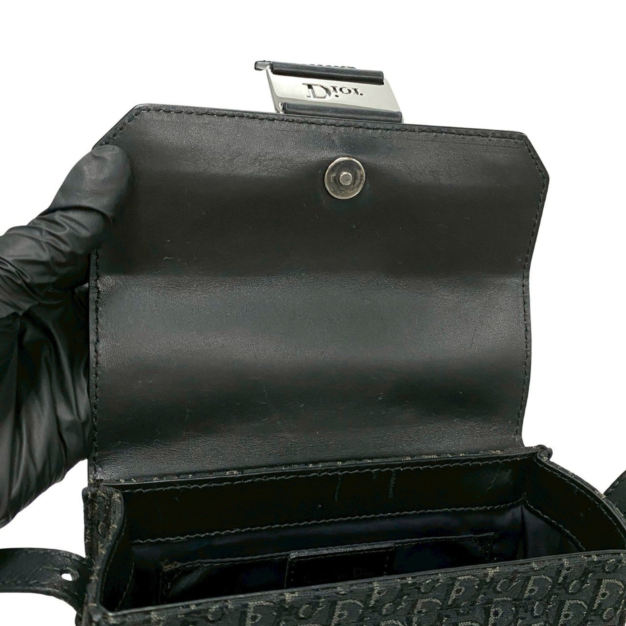 Christian Dior Black Leather Canvas Shoulder Bag (Pre-Owned)