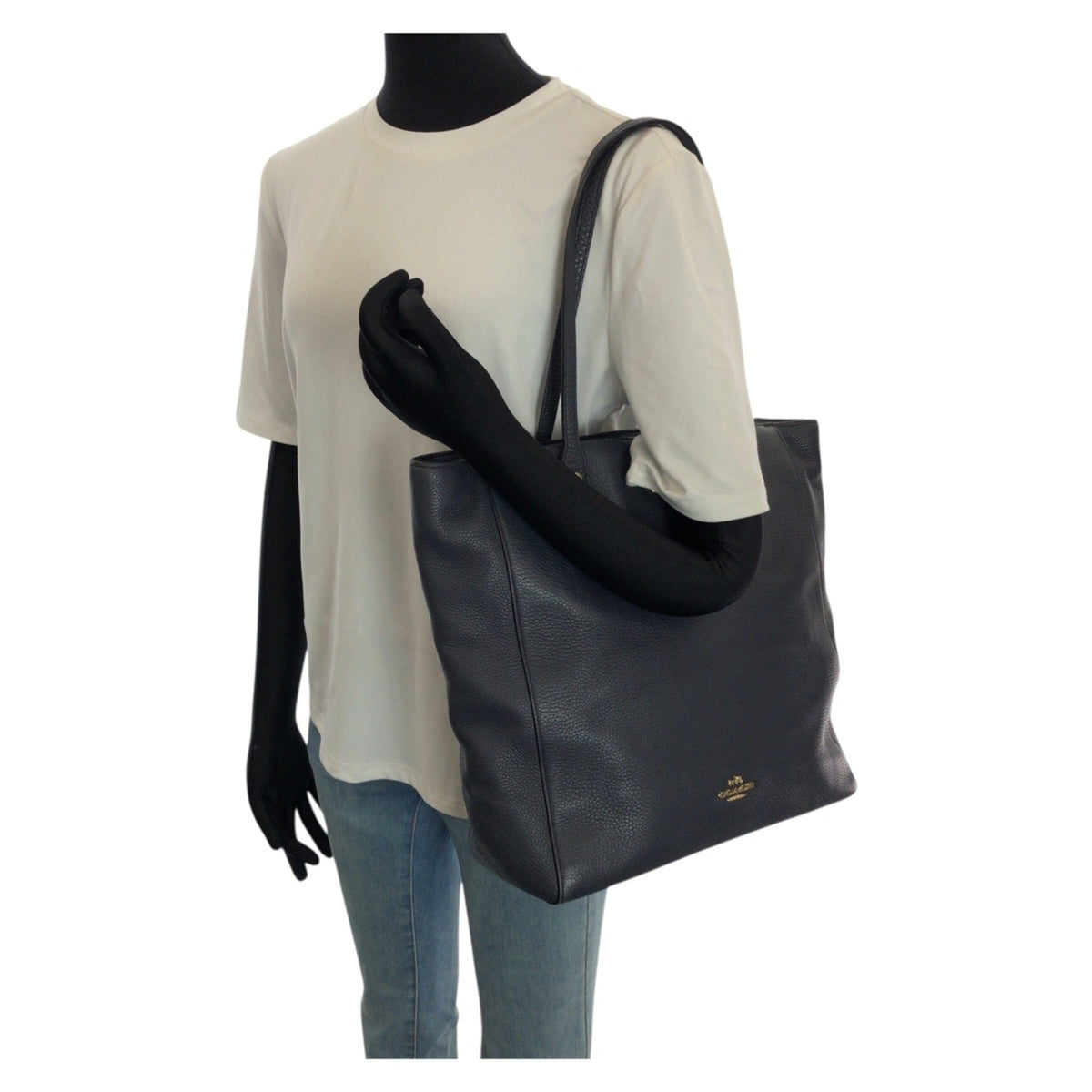 Coach Navy Leather Shoulder Bag Tote Bag (Pre-Owned)