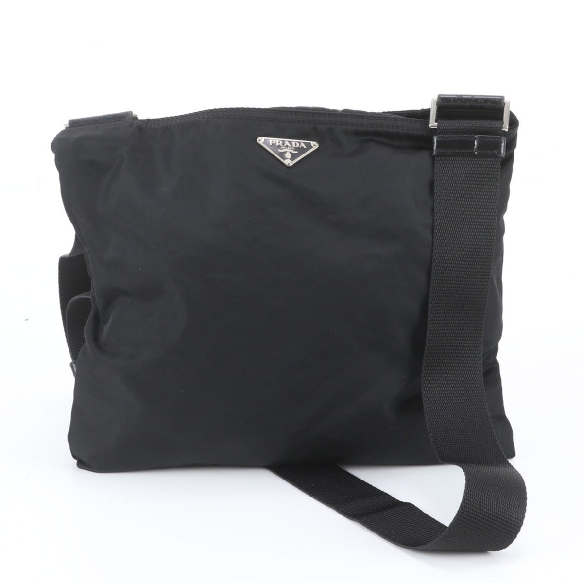 Prada Black Leather Nylon Messenger Bag Shoulder Bag (Pre-Owned)