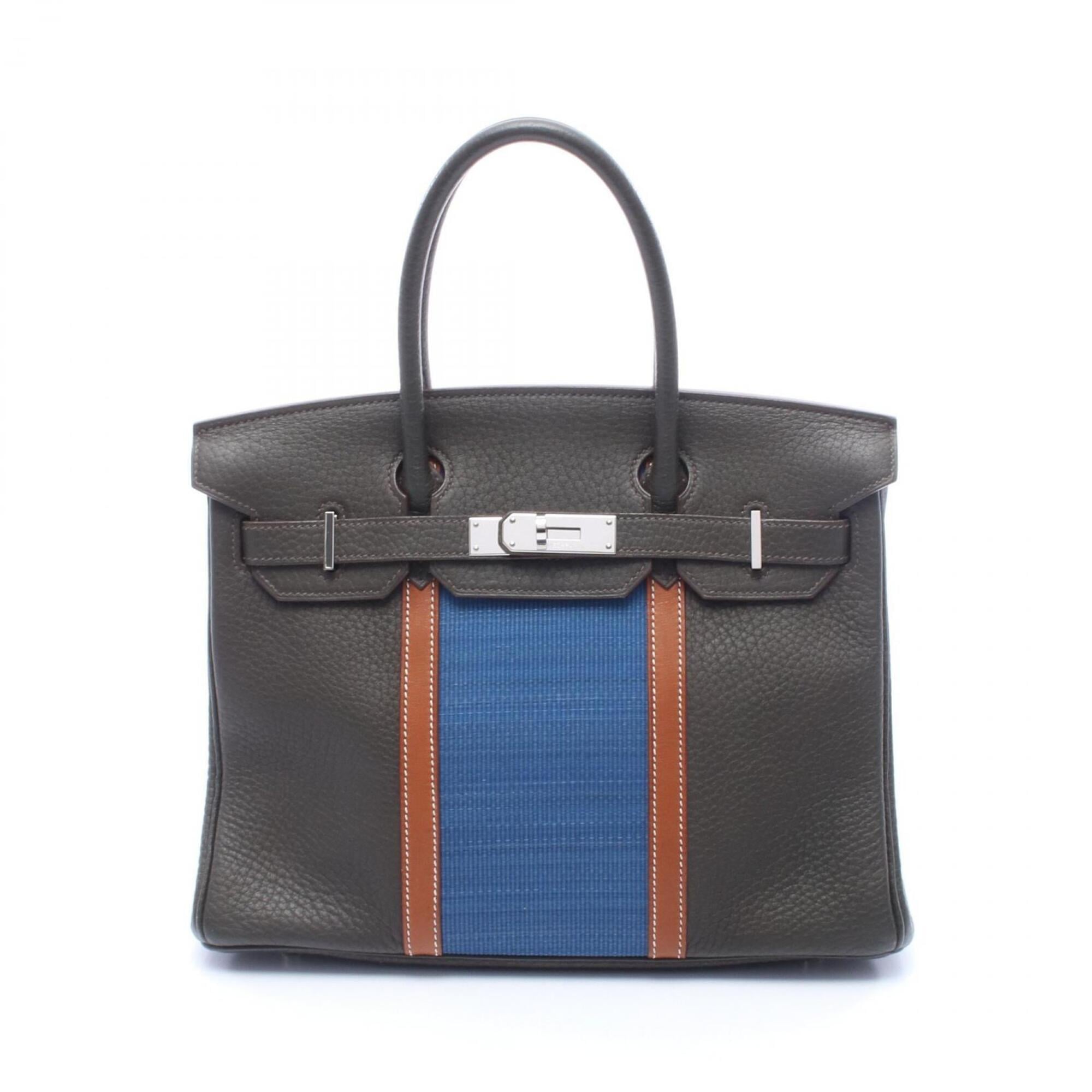 Hermes Blue Brown Khaki Fjord Leather Barenia Leather Handbag (Pre-Owned)