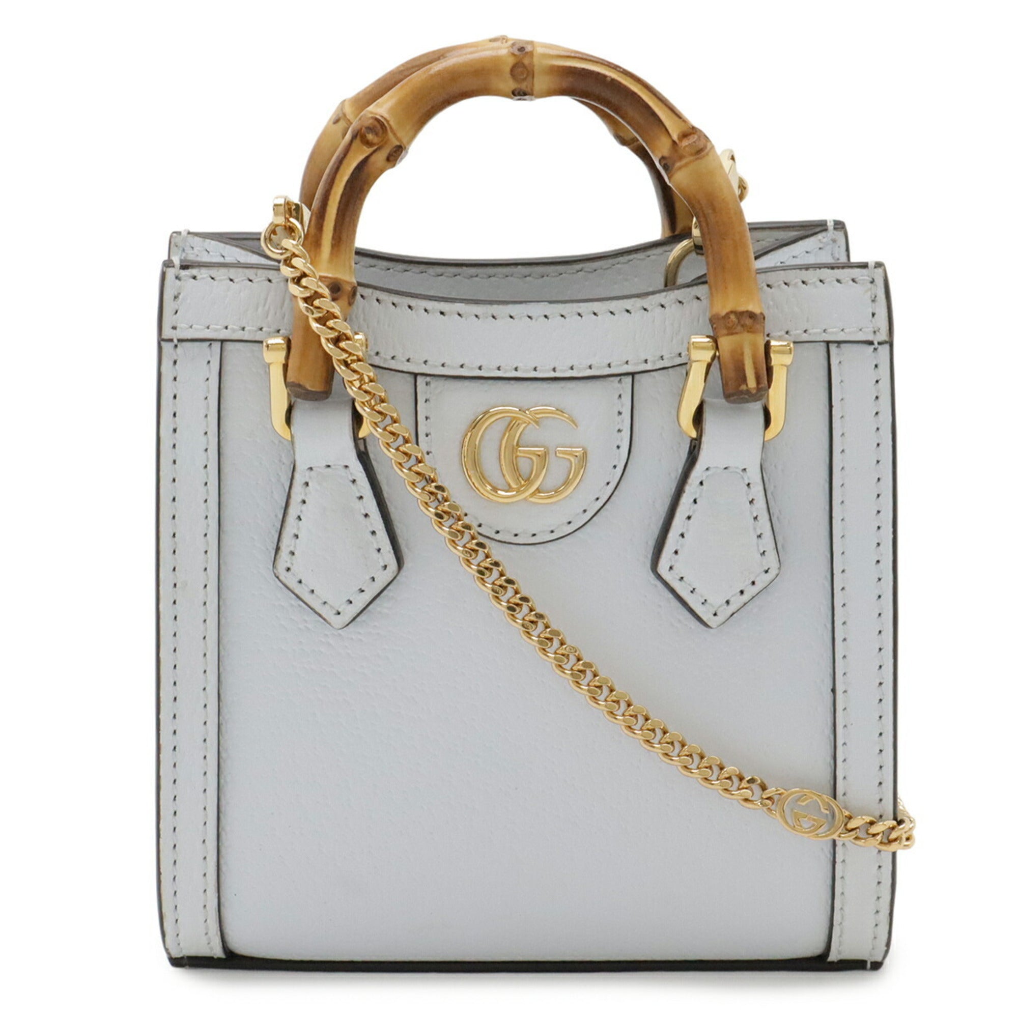 Gucci Blue Leather Bamboo Handbag Shoulder Bag (Pre-Owned)