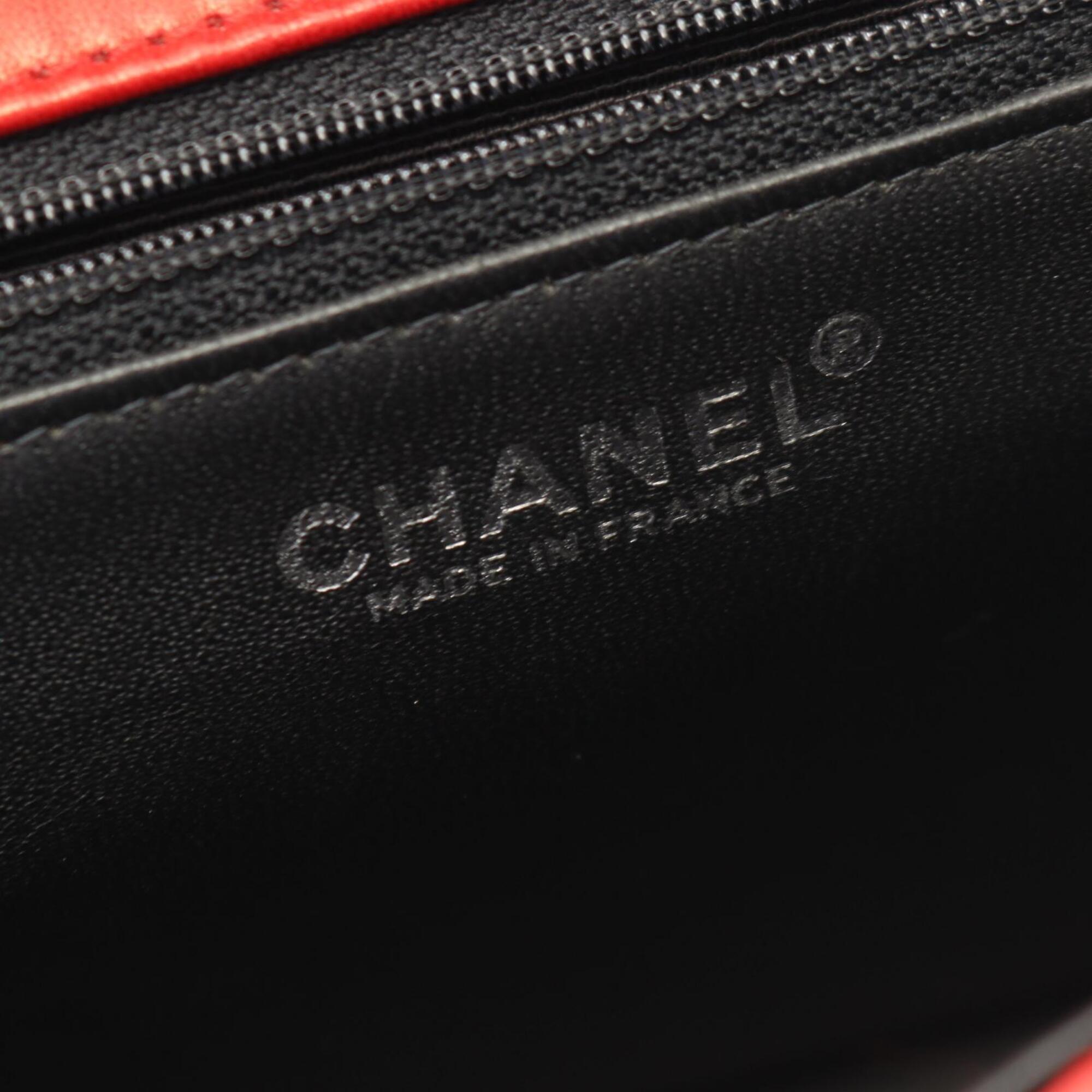 Chanel Black Red Color Leather Handbag Shoulder Bag (Pre-Owned)