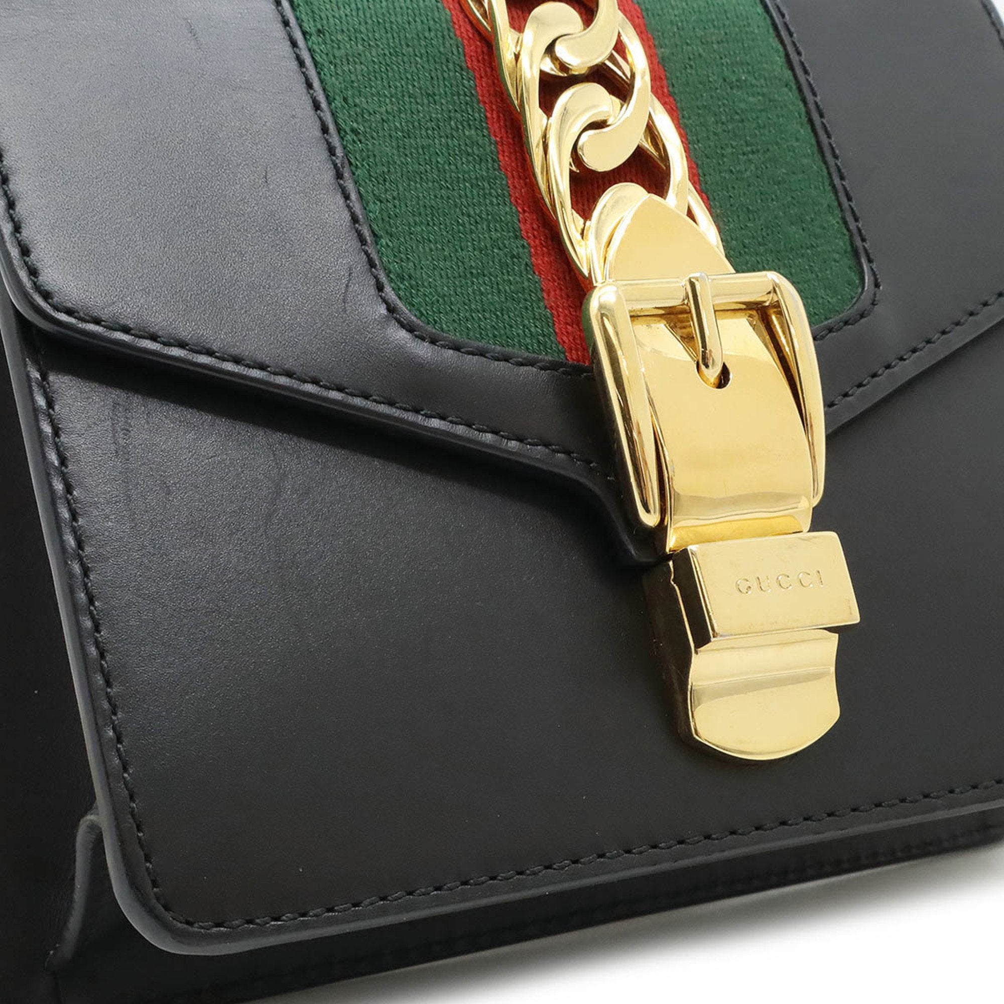 Gucci Black Green Red Color Leather Pochette Shoulder Bag (Pre-Owned)