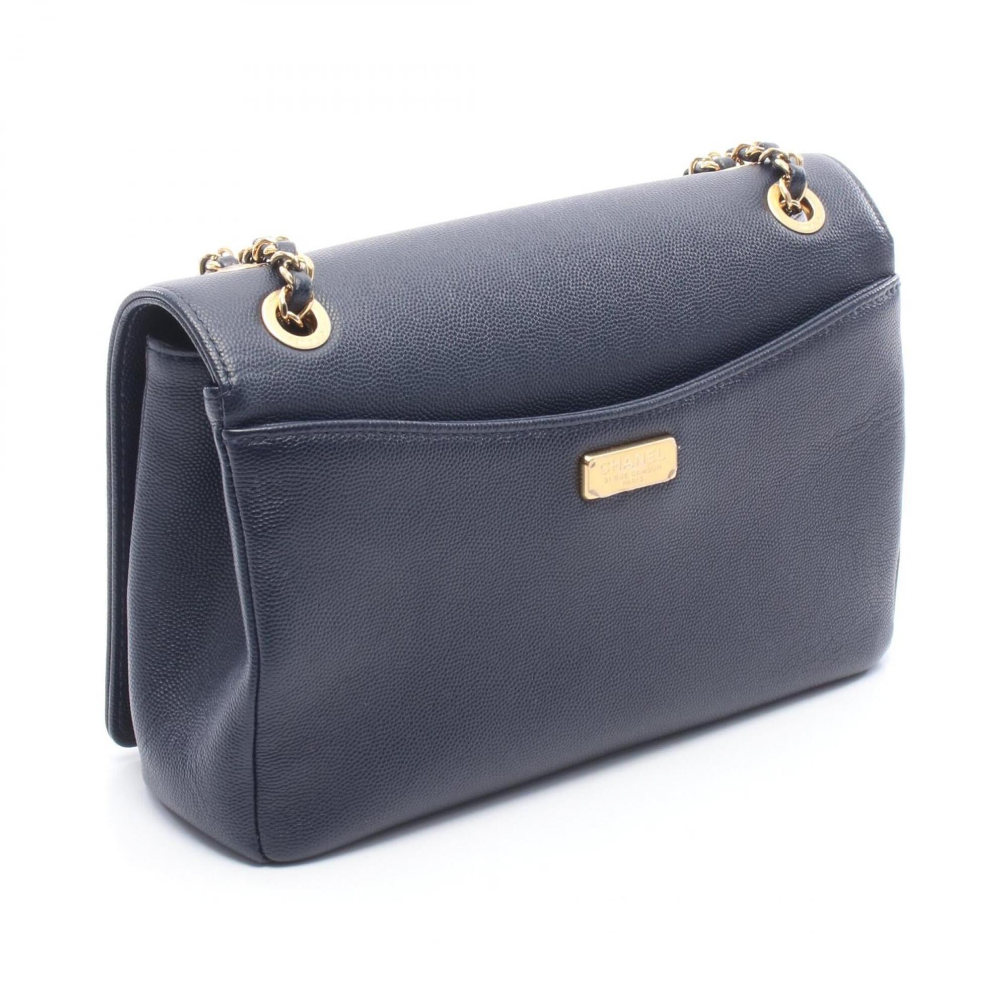 Chanel Navy Grained Calfskin Handbag Shoulder Bag (Pre-Owned)