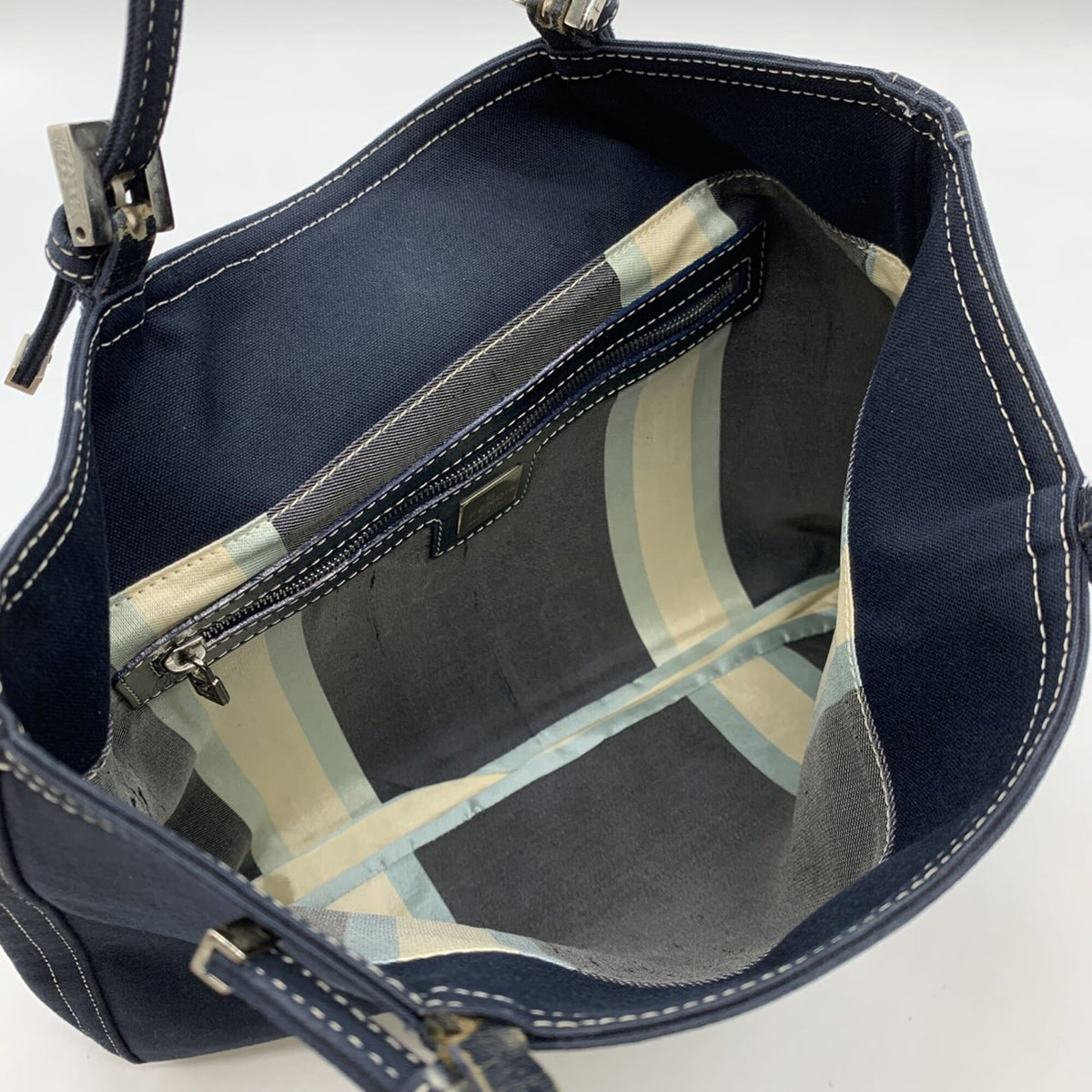 Fendi Navy Canvas Shoulder Bag Tote Bag (Pre-Owned)