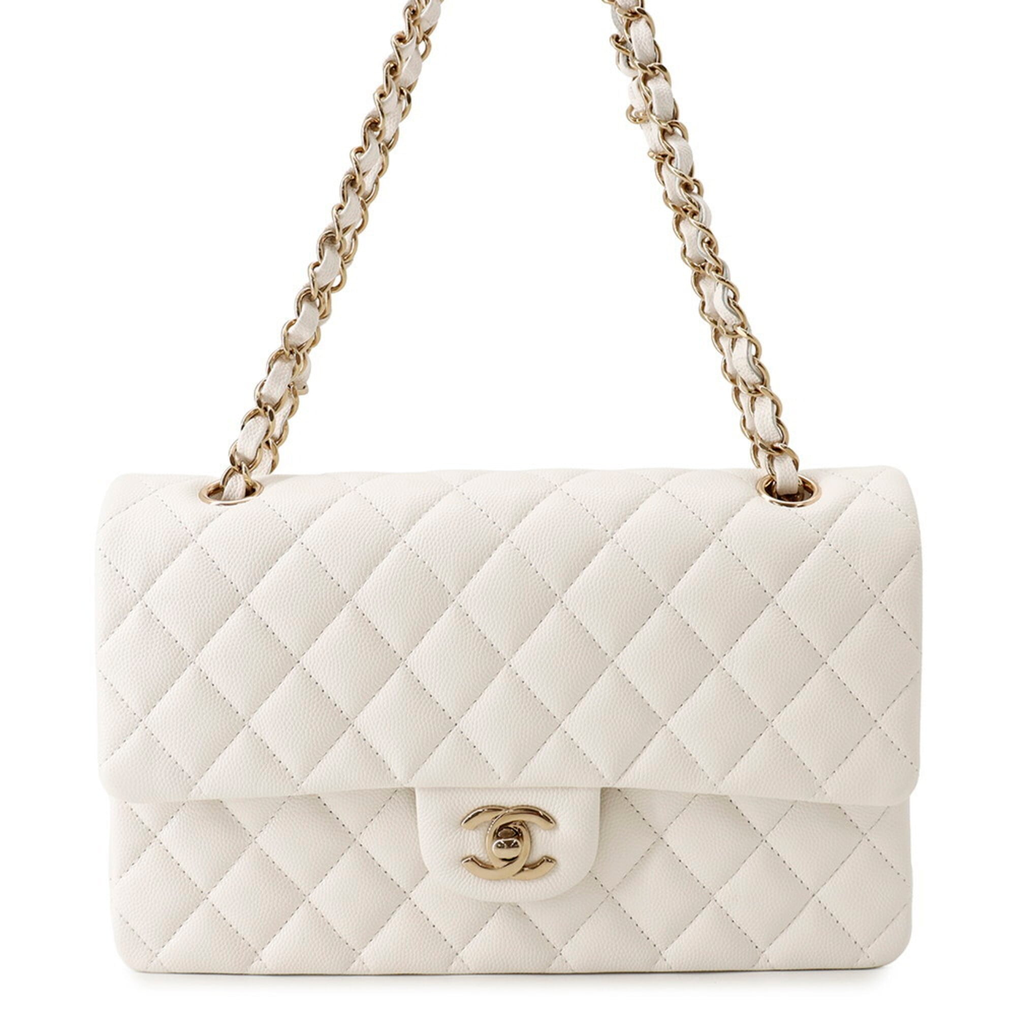 Chanel Matelasse White Grained Calfskin Handbag Shoulder Bag (Pre-Owned)