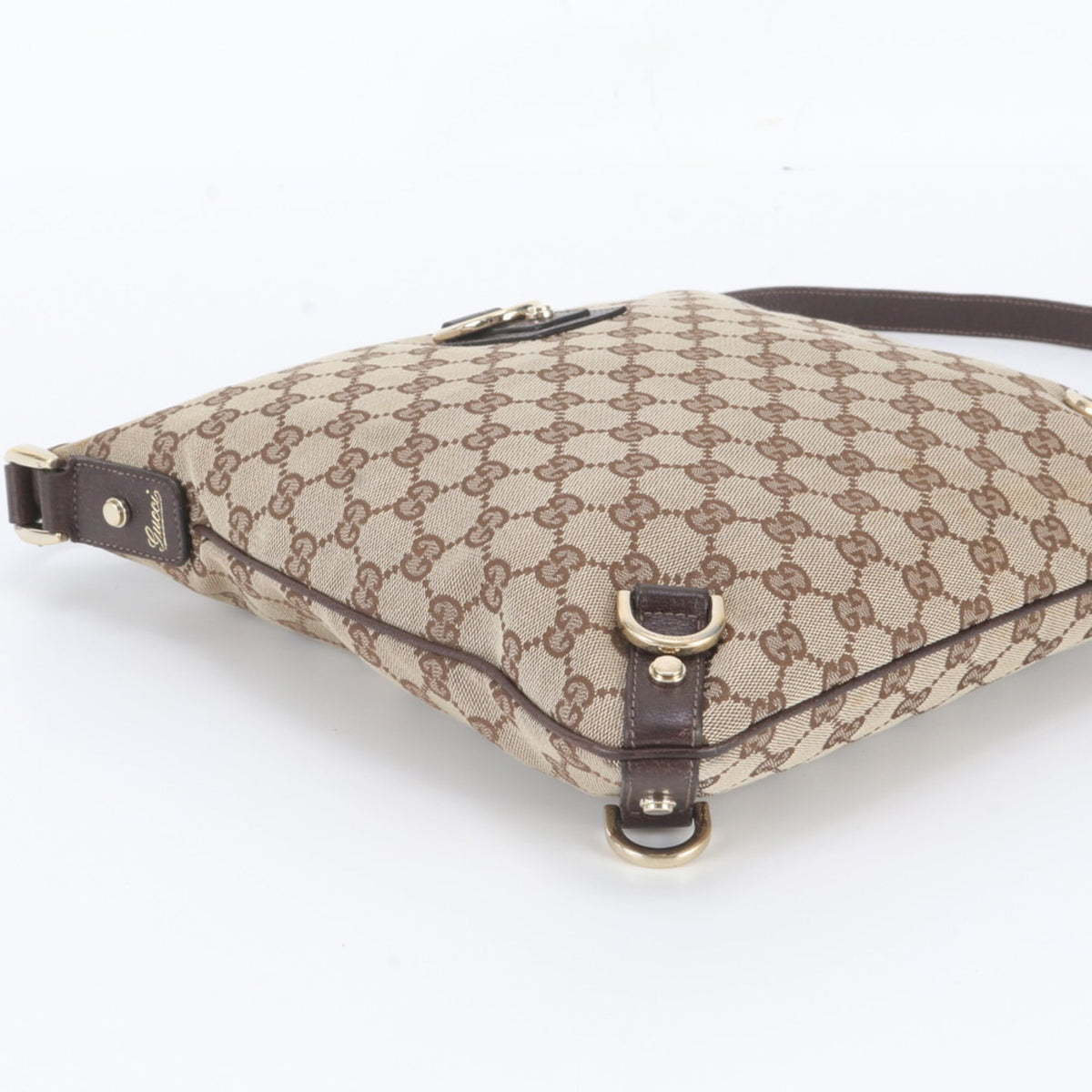 Gucci Brown Leather Canvas Messenger Bag Shoulder Bag (Pre-Owned)