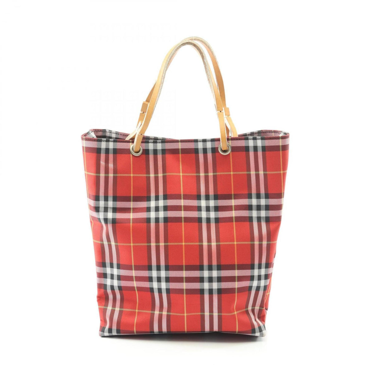 Burberry Brown Multi-Color Red Color Canvas Leather Handbag (Pre-Owned)