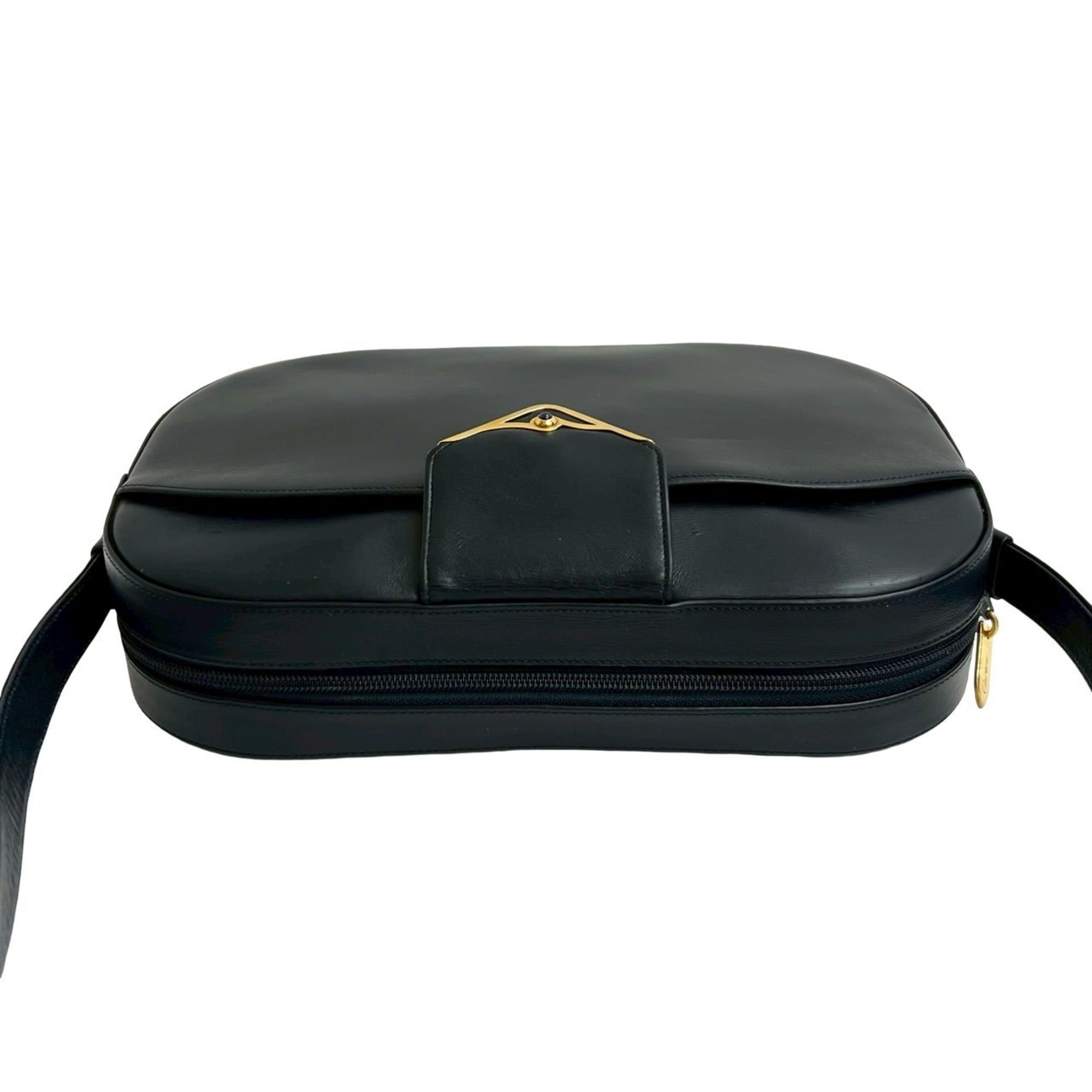 Cartier Navy Leather Pochette Shoulder Bag (Pre-Owned)