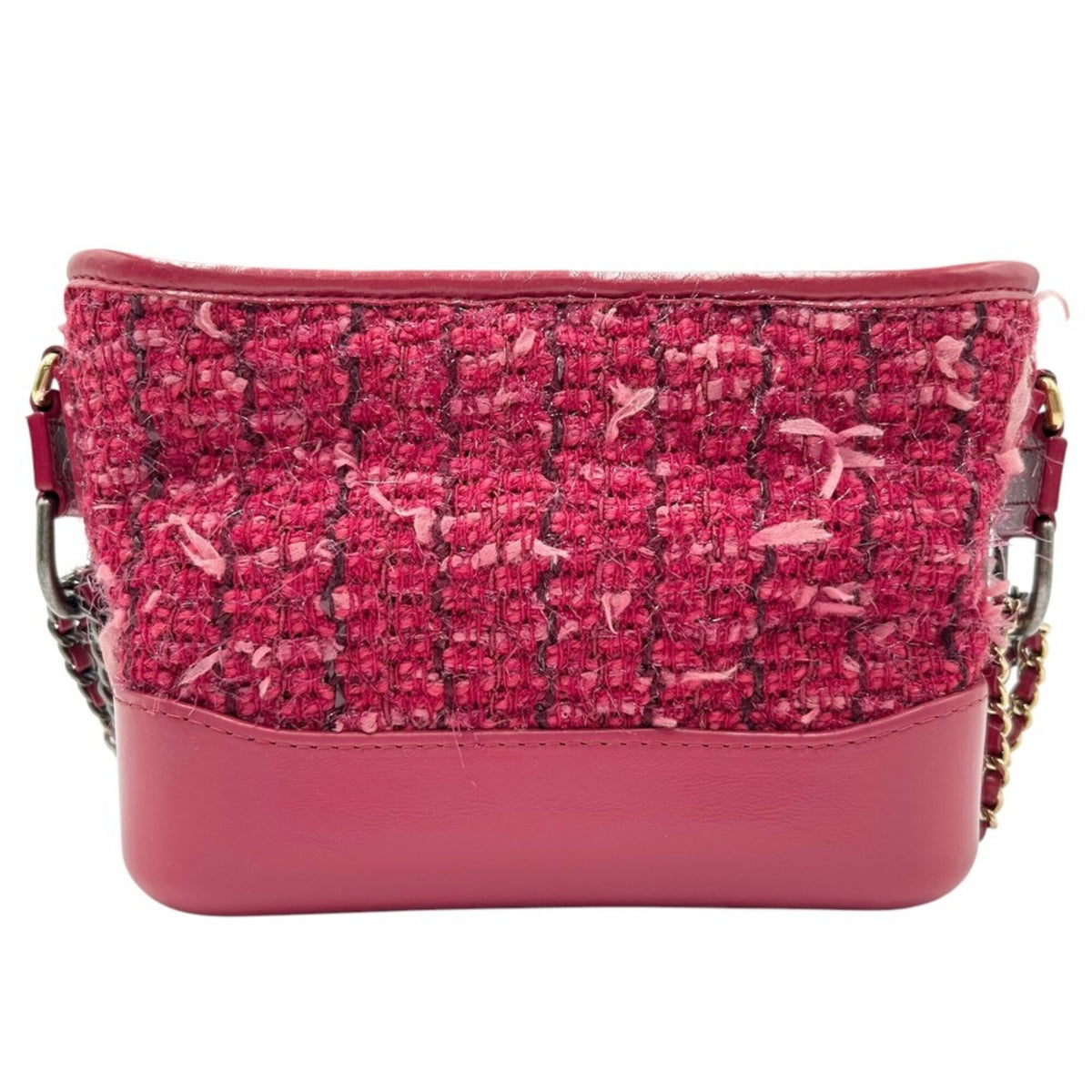 Chanel Pink Red Color Tweed Leather Shoulder Bag (Pre-Owned)