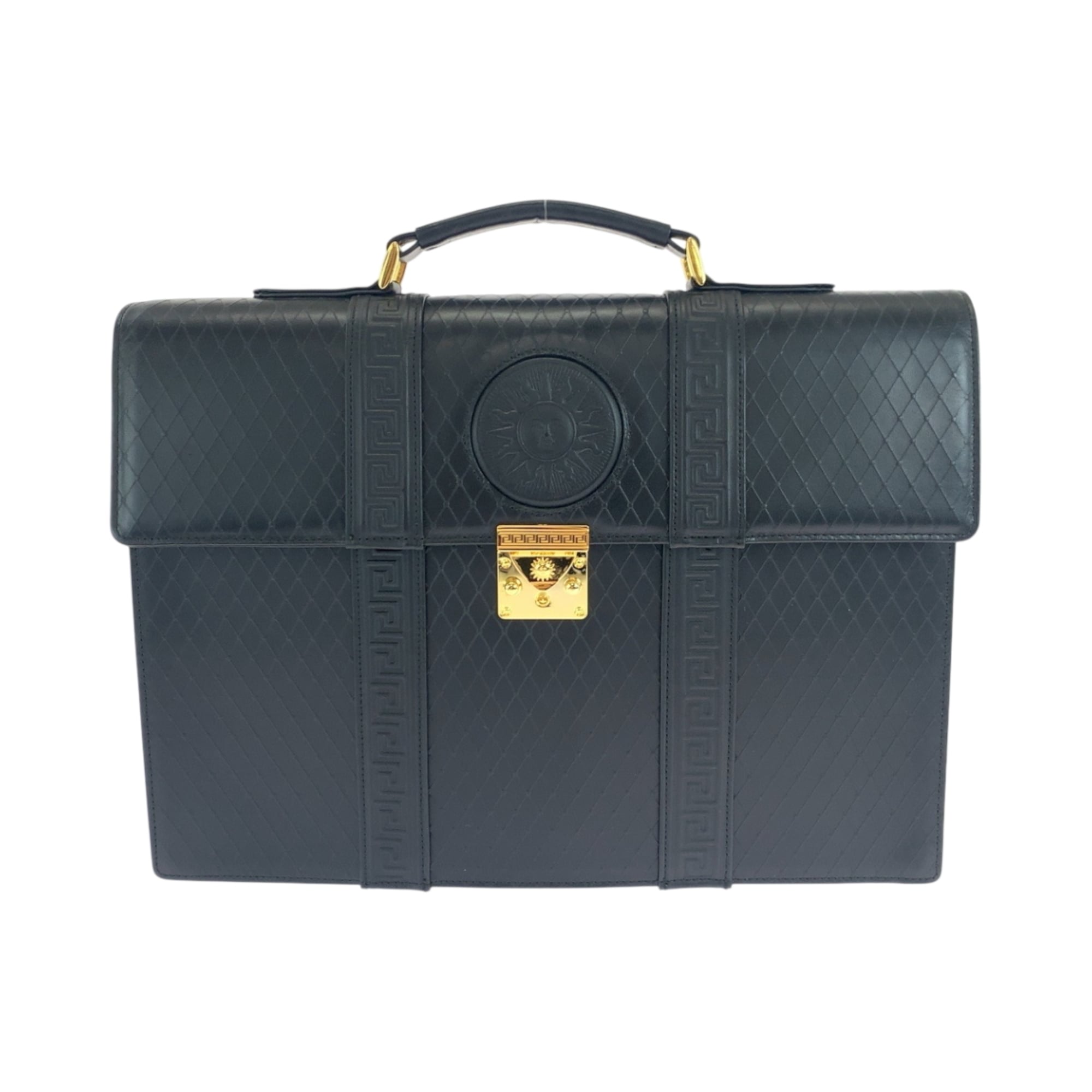Versace Black Leather Briefcase Handbag (Pre-Owned)