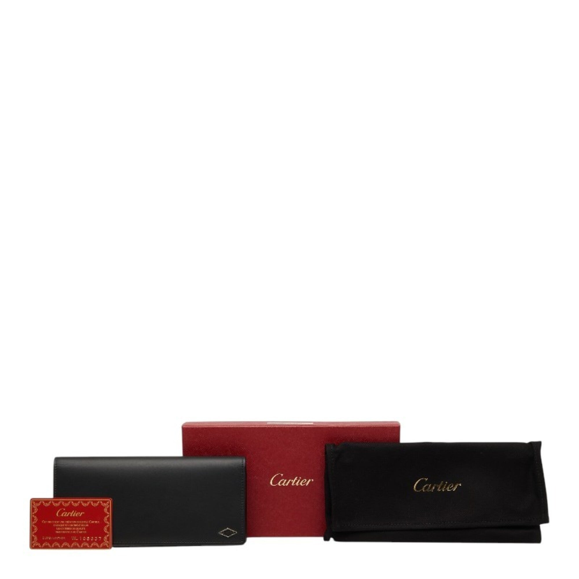 Cartier Black Leather Long Wallet (Bi-Fold) (Pre-Owned)