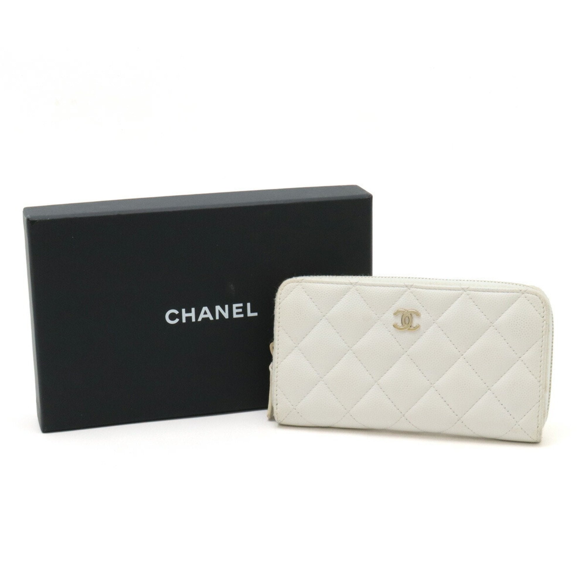 Chanel White Caviar Leather Long Wallet (Bi-Fold) (Pre-Owned)