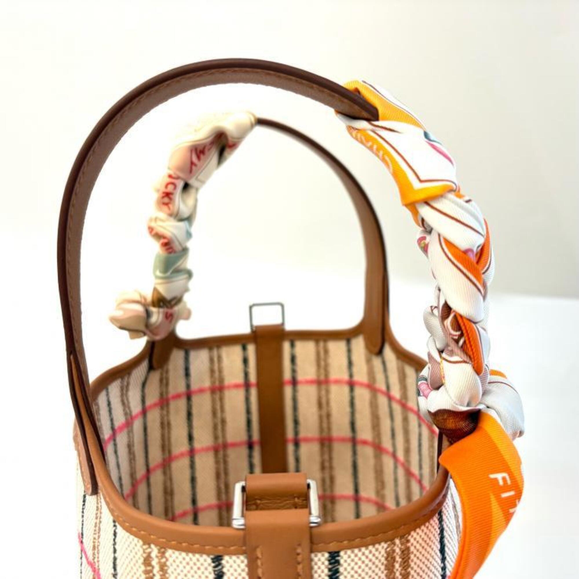 Hermes Beige Brown Cream Ecru Fauve Orange Toile H Swift Leather Handbag (Pre-Owned)