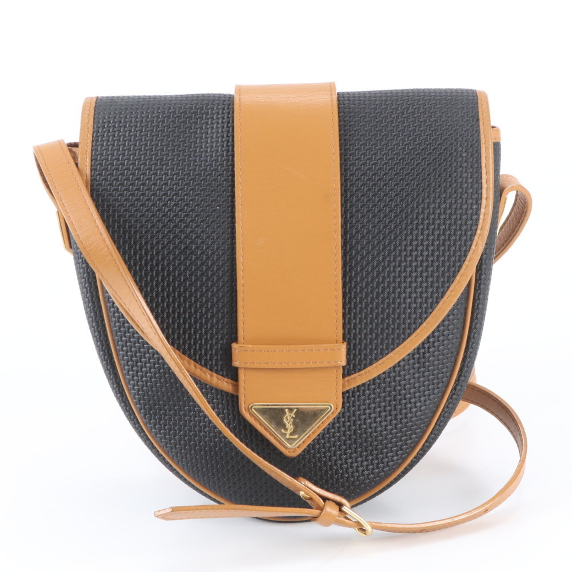 Yves Saint Laurent Beige Black Leather Nylon Crossbody Bag Shoulder Bag (Pre-Owned)