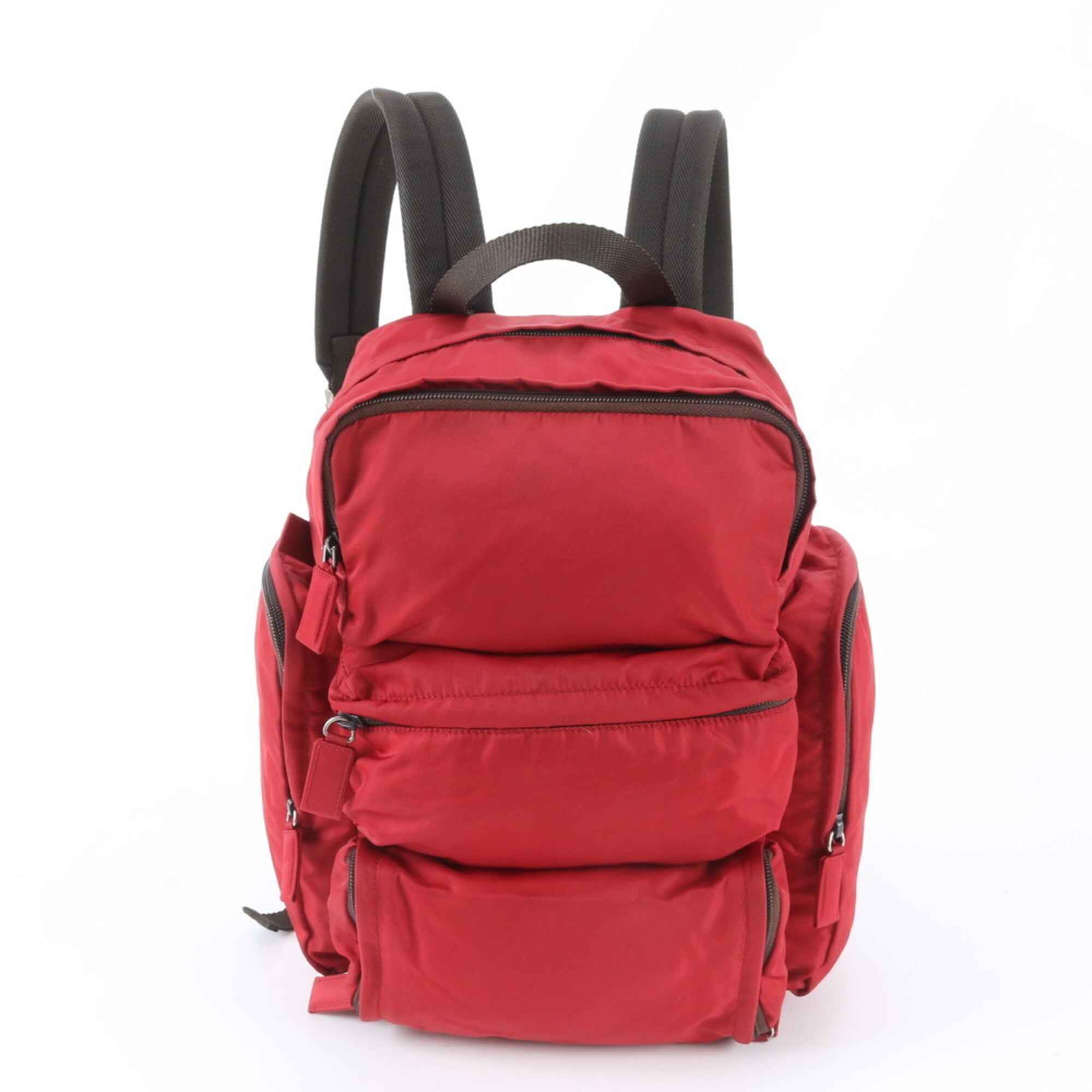 Prada Brown Red Color Nylon Leather Backpack Handbag (Pre-Owned)