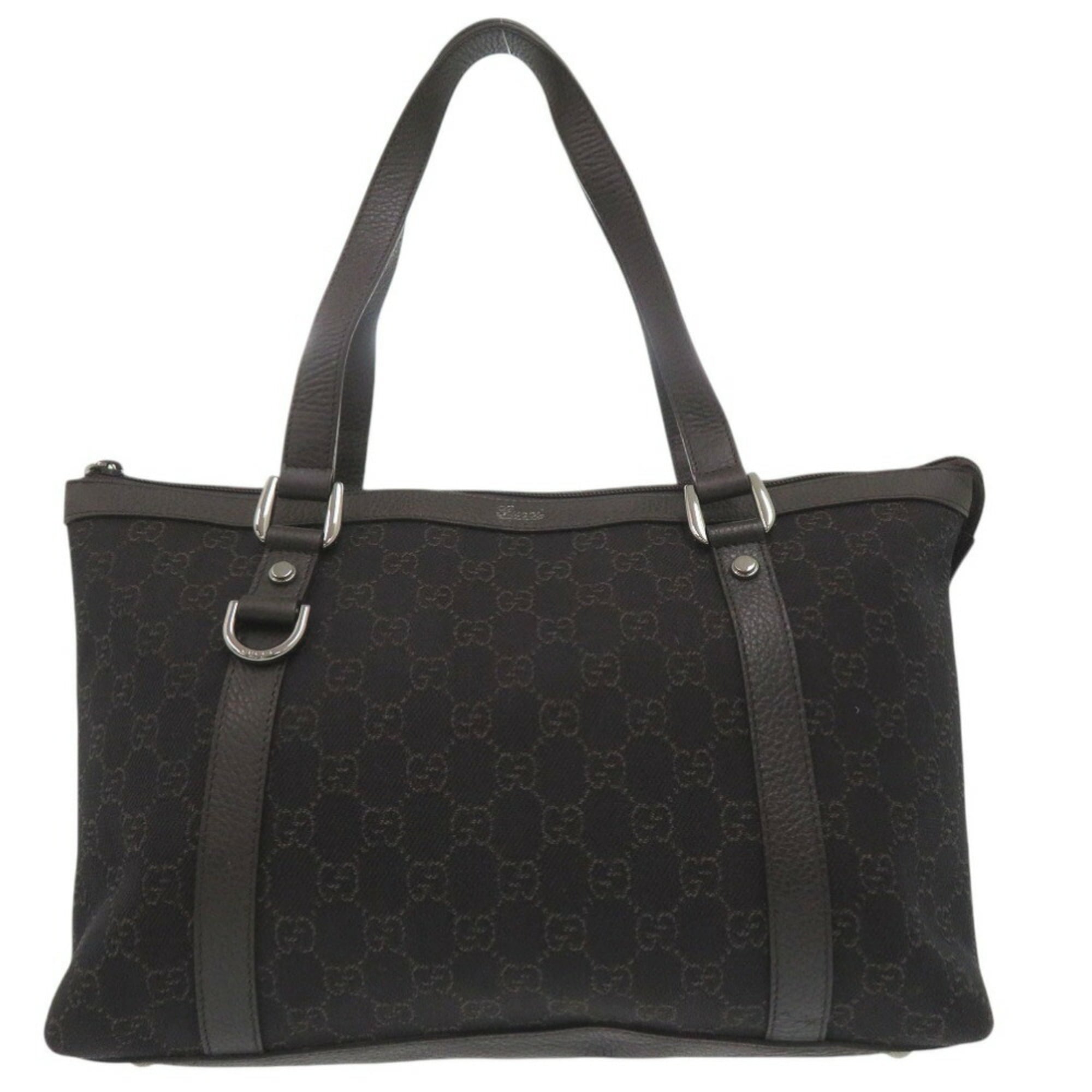 Gucci Dark Brown Canvas Leather Tote Bag (Pre-Owned)