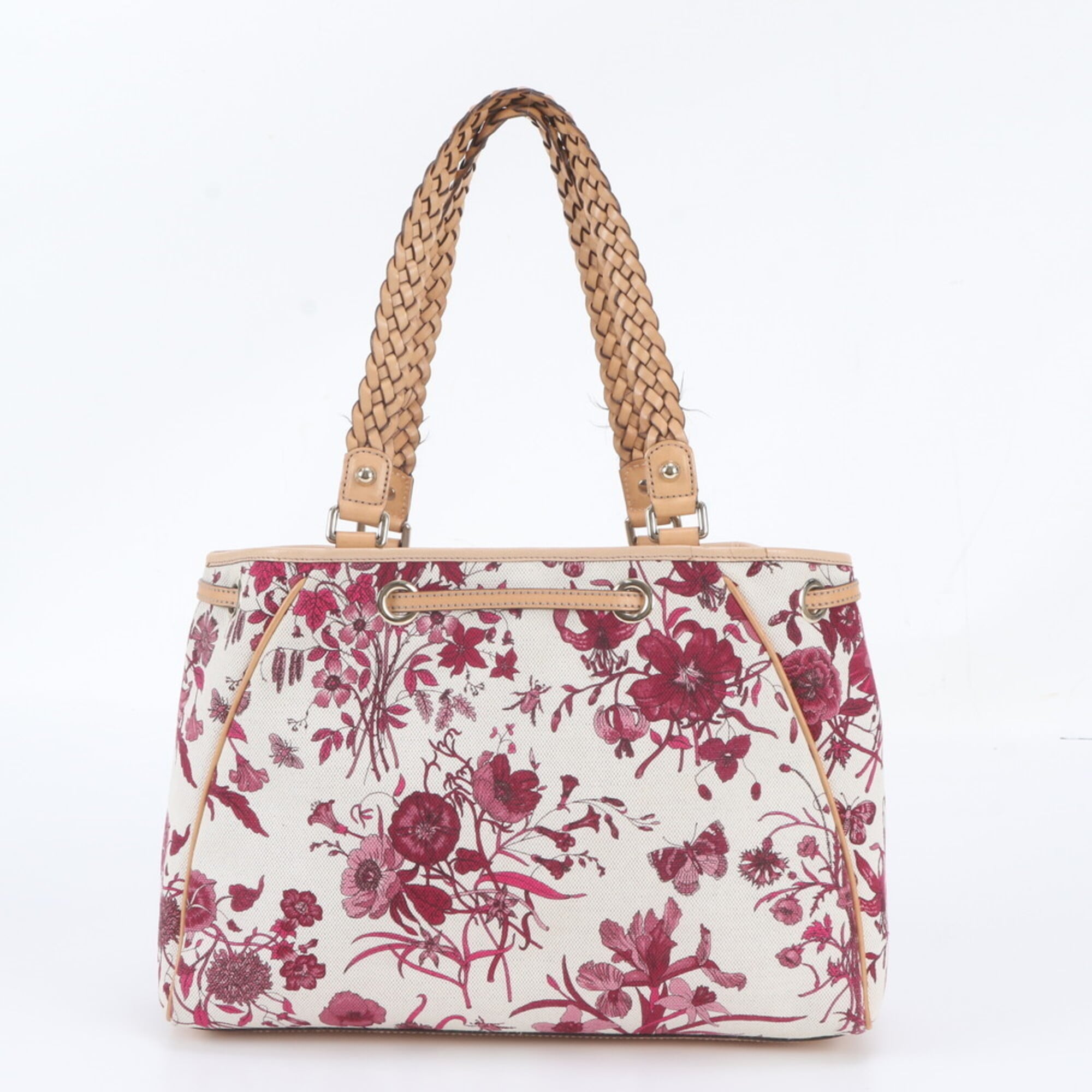 Gucci Brown Pink White Leather Handbag Shoulder Bag Tote Bag (Pre-Owned)