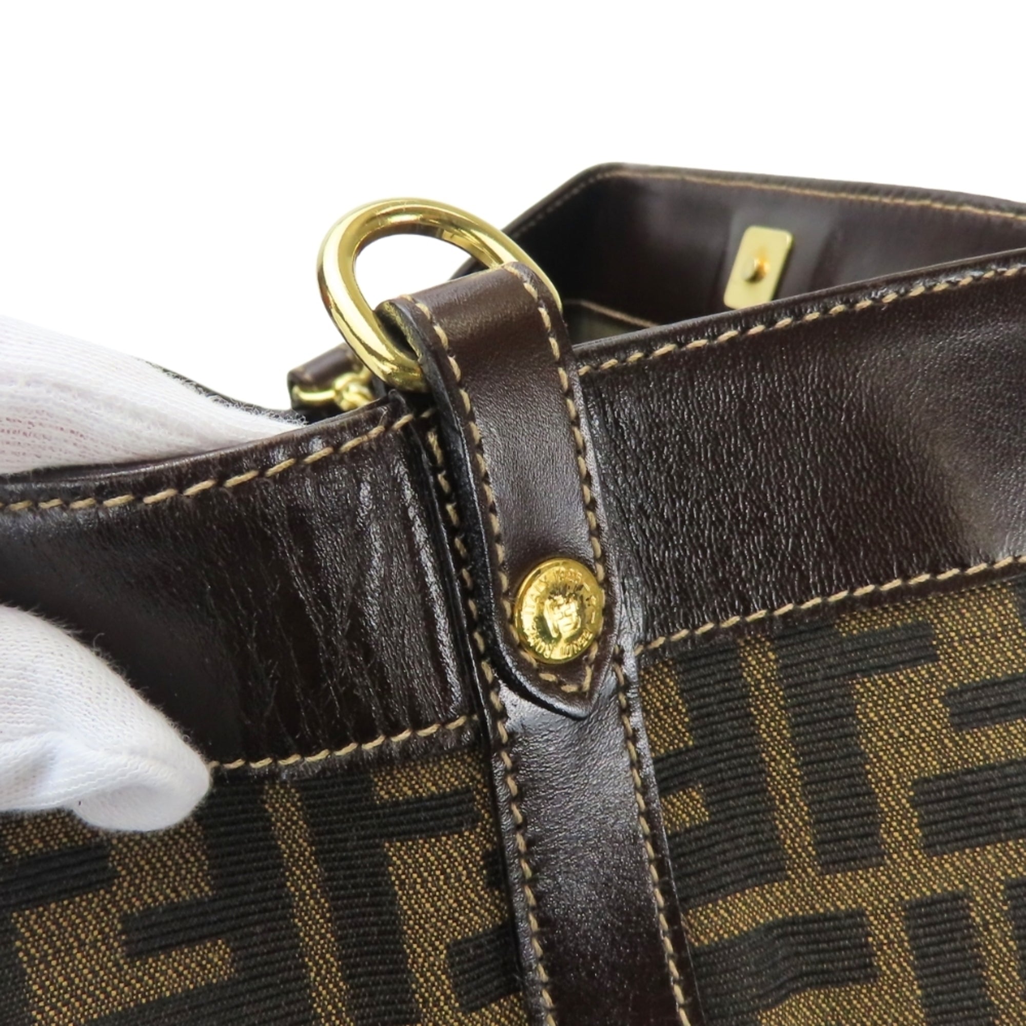 Fendi Brown Zucca Canvas Leather Tote Bag (Pre-Owned)