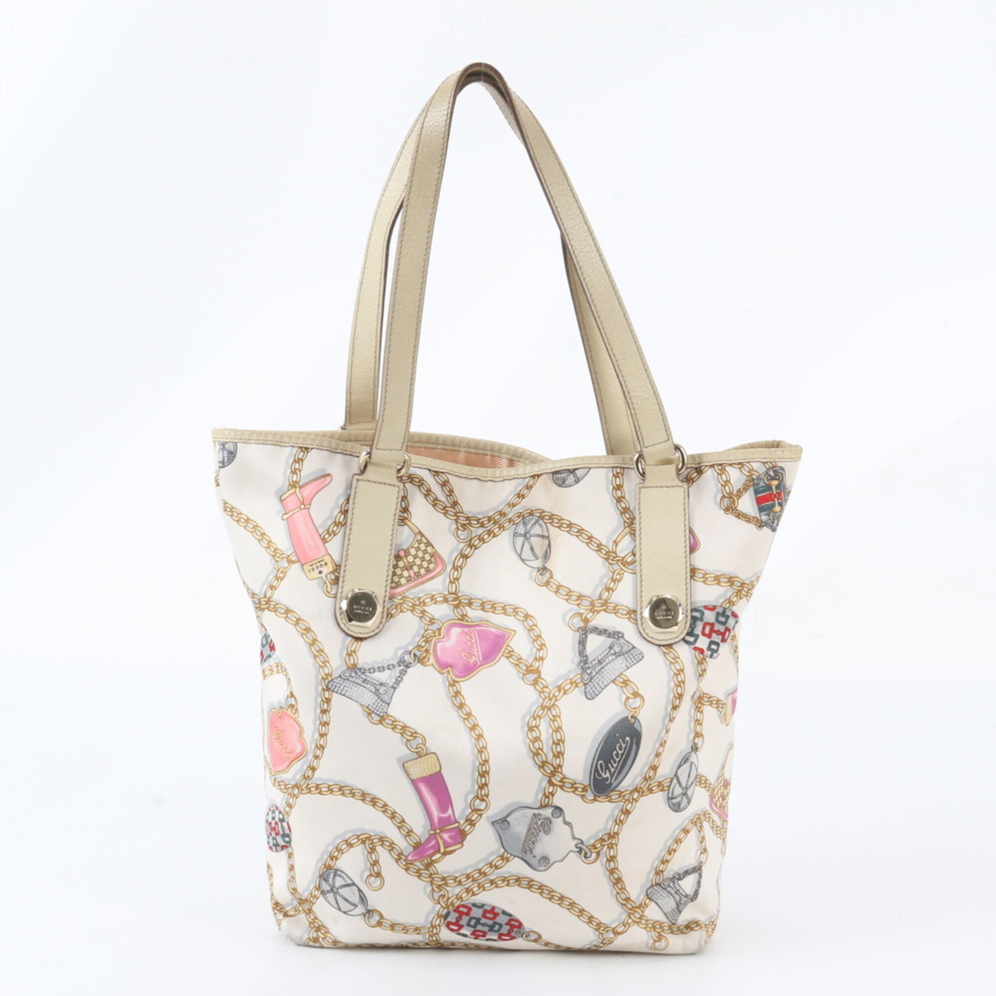 Gucci Beige Pink Leather Nylon Handbag Tote Bag (Pre-Owned)