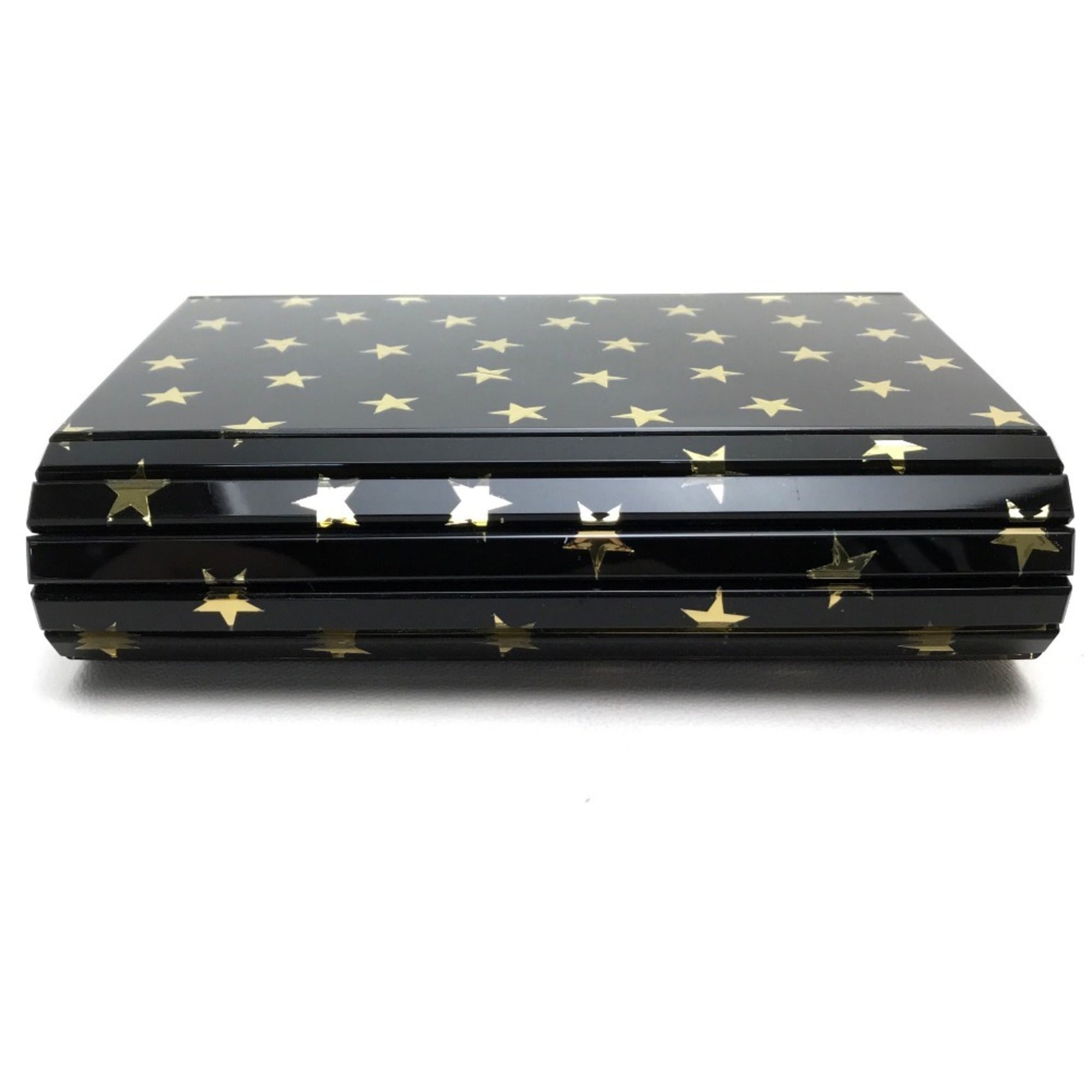 Jimmy Choo Black Gold Leather Plastic Clutch Bag Pochette Shoulder Bag (Pre-Owned)