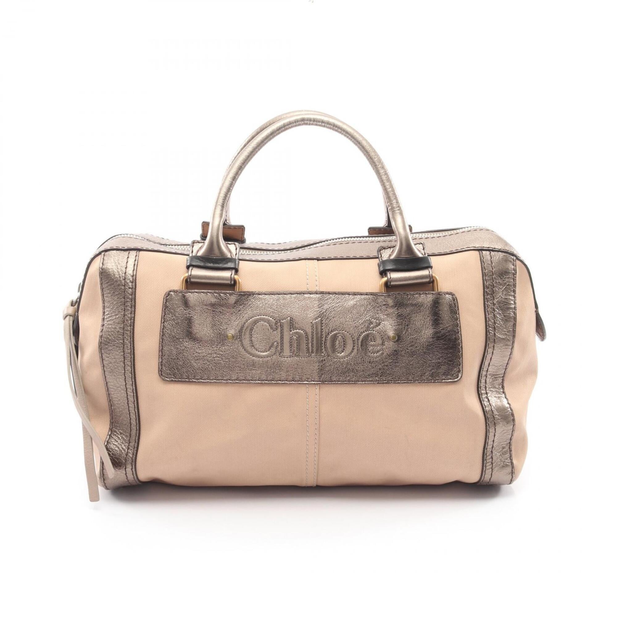 Chloé Khaki Pink Canvas Leather Boston Bag Handbag (Pre-Owned)