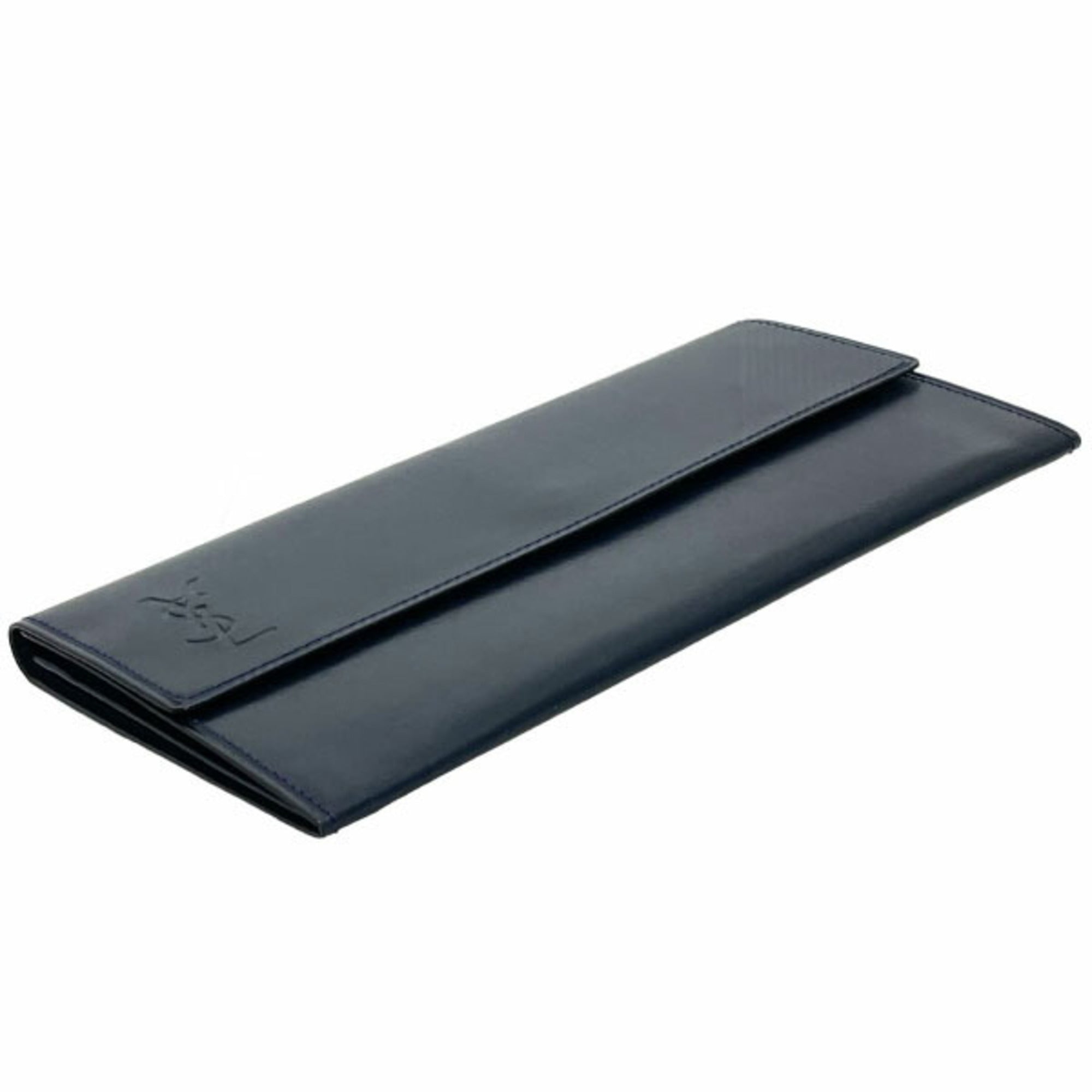 Yves Saint Laurent Navy Leather Long Wallet (Bi-Fold) (Pre-Owned)