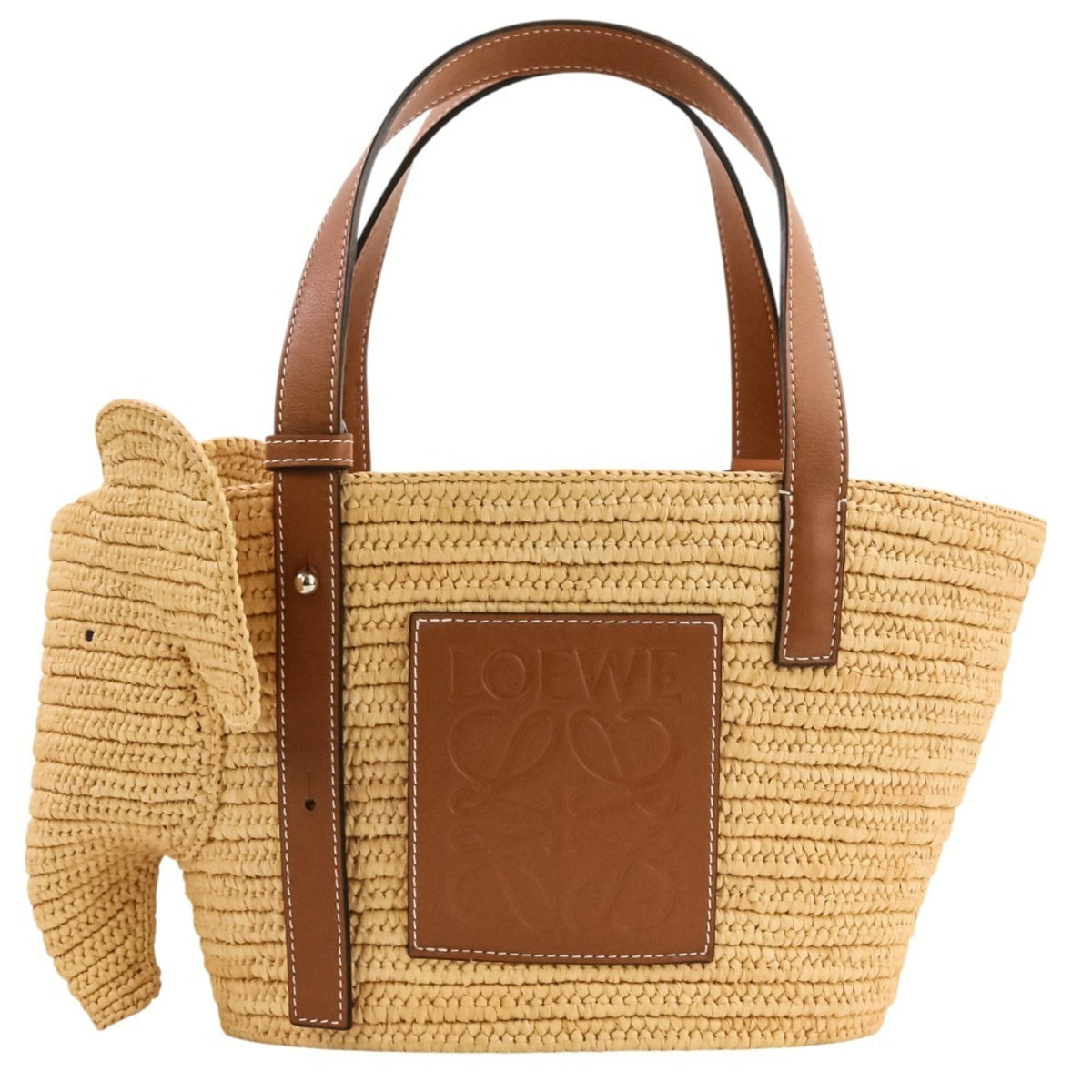 Loewe Brown Raffia Leather Basket Handbag Tote Bag (Pre-Owned)