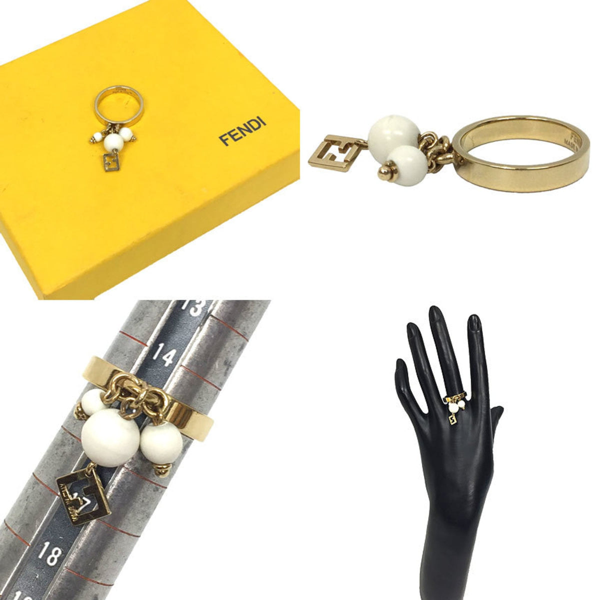 Fendi Black Yellow Metal Band Ring (Pre-Owned)